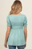 Light Olive Puff Sleeve Crossover Maternity/Nursing Top sold by Pinkblush