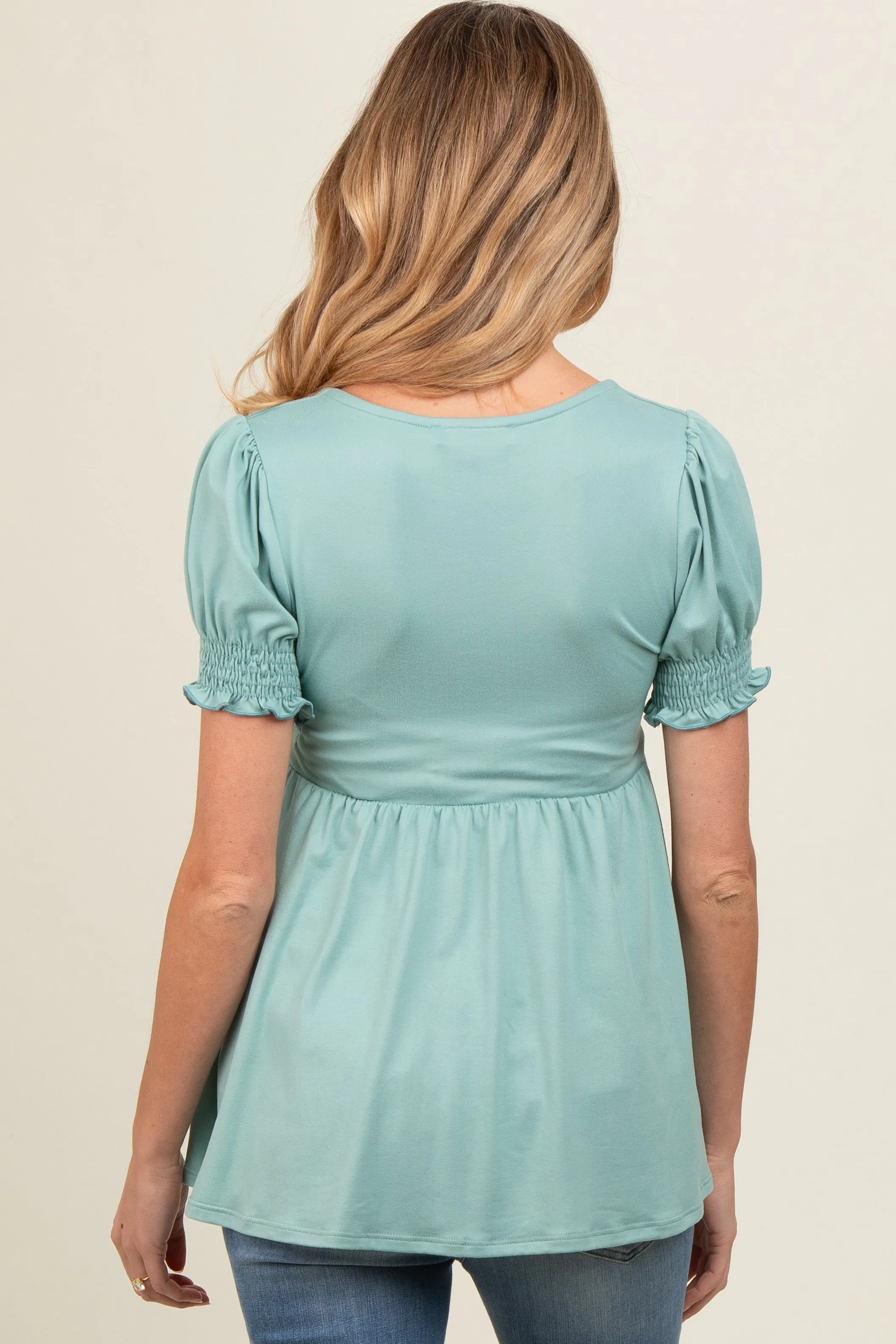 Light Olive Puff Sleeve Crossover Maternity/Nursing Top sold by Pinkblush product image thumbnail 2