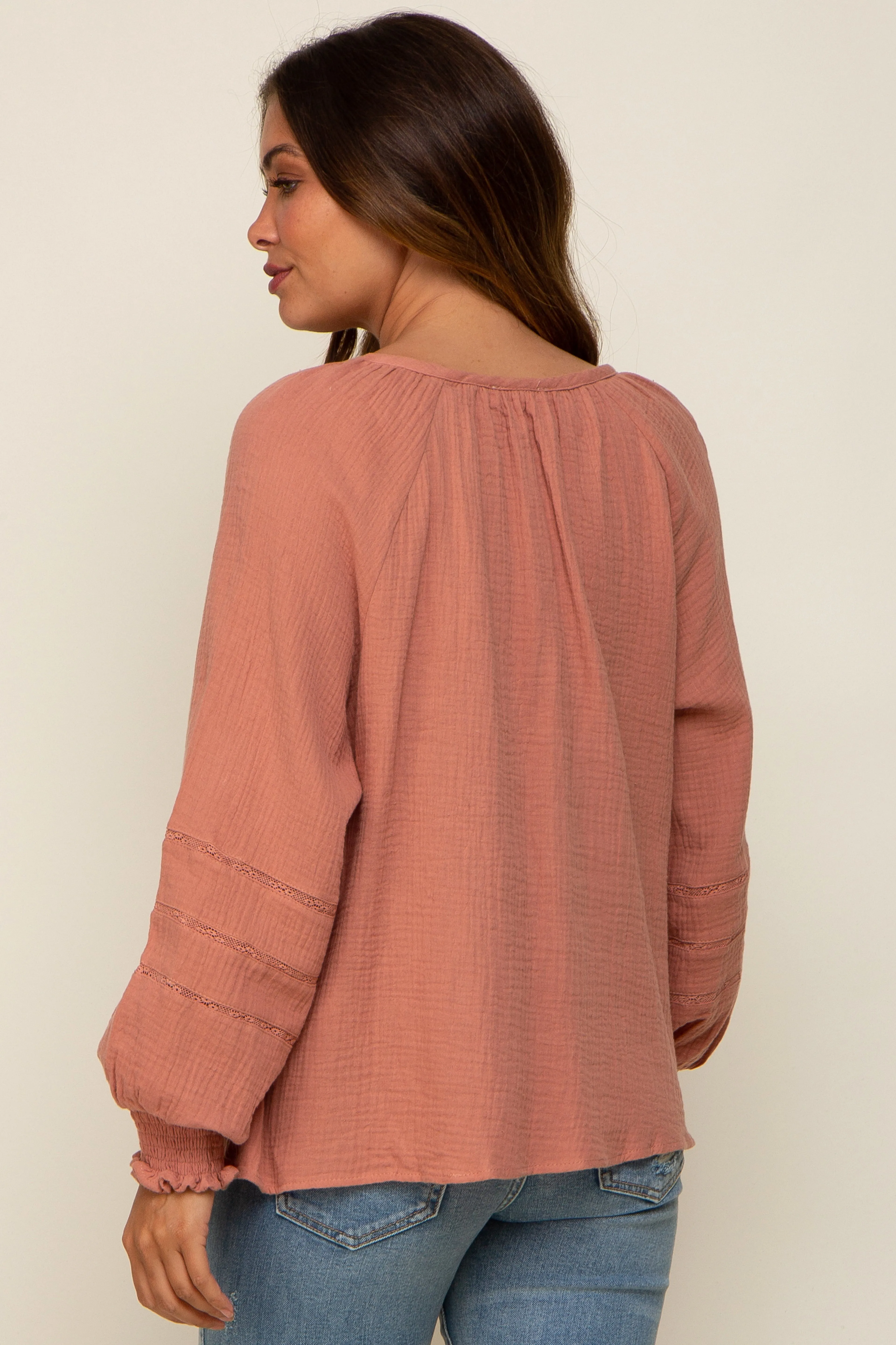Mauve Tie Front Long Sleeve Maternity Blouse sold by Pinkblush product image thumbnail 3