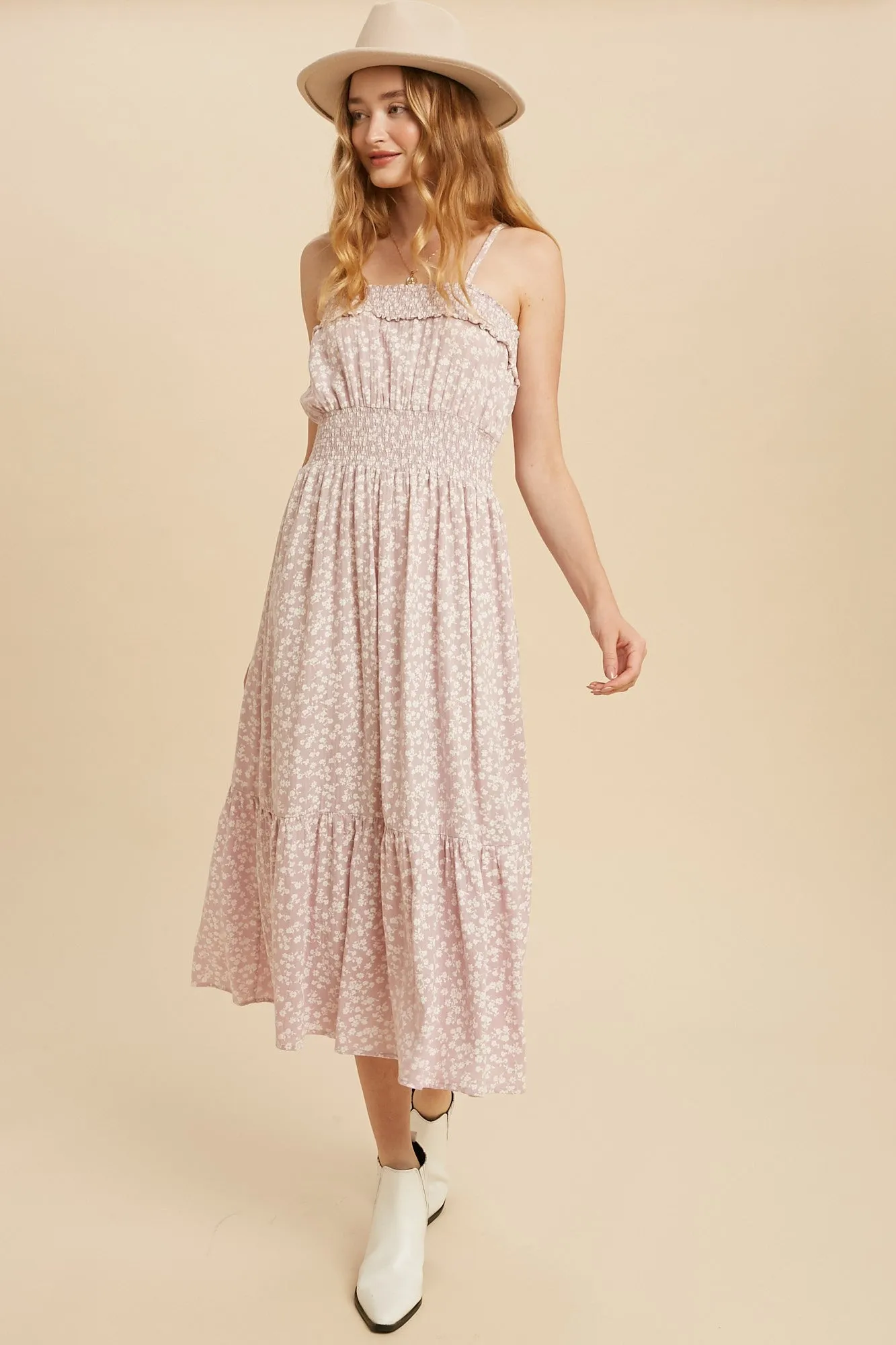 Lavender Floral Ditzy Print Cami Midi Dress sold by Pinkblush