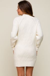 Cream Knit Long Sleeve Maternity Sweater Dress sold by Pinkblush