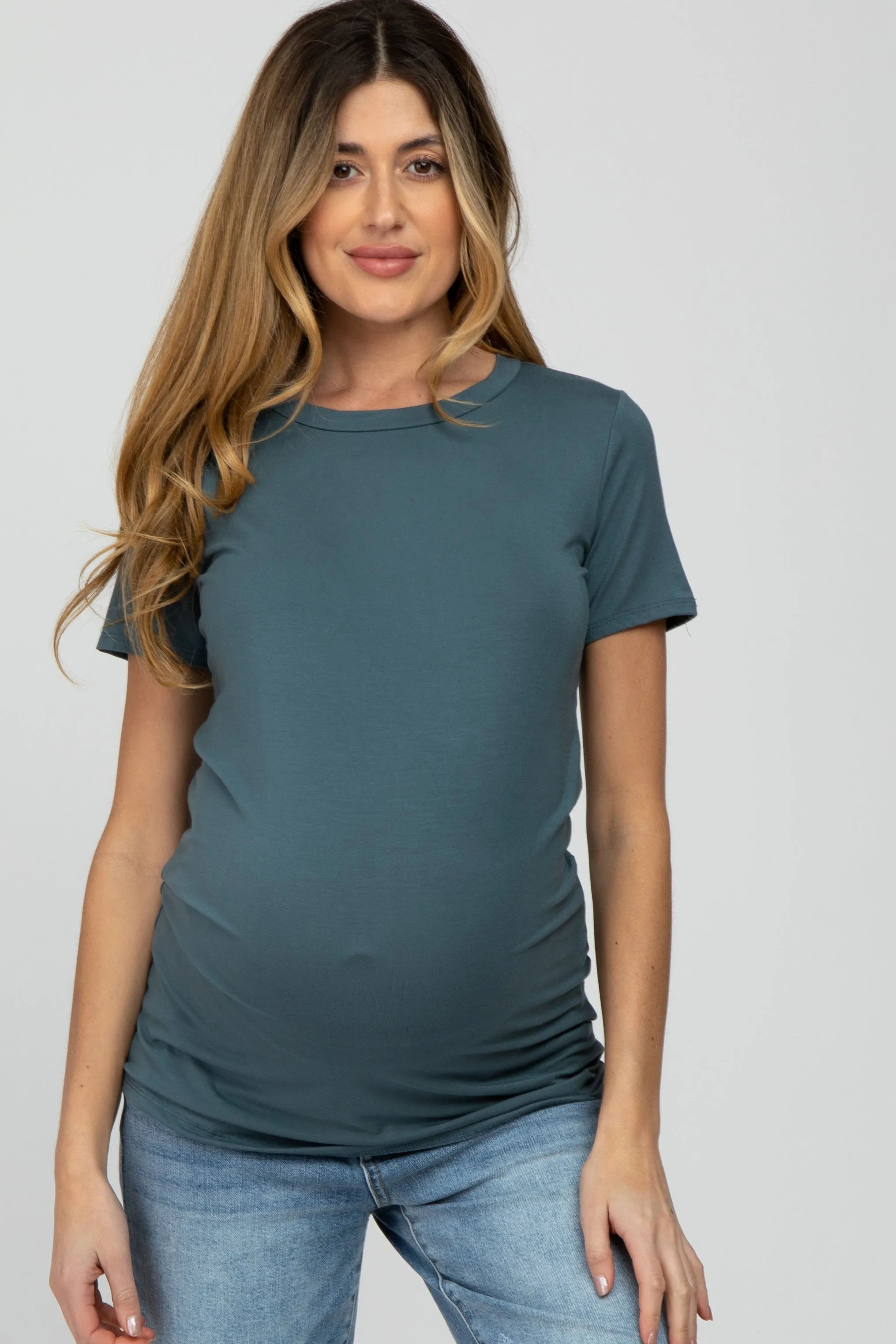 Blue Basic Short Sleeve Maternity Top sold by Pinkblush