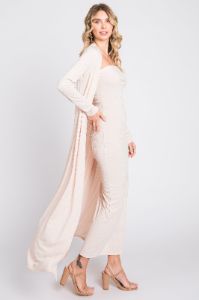 Cream Ribbed Sleeveless Dress Cardigan Set sold by Pinkblush
