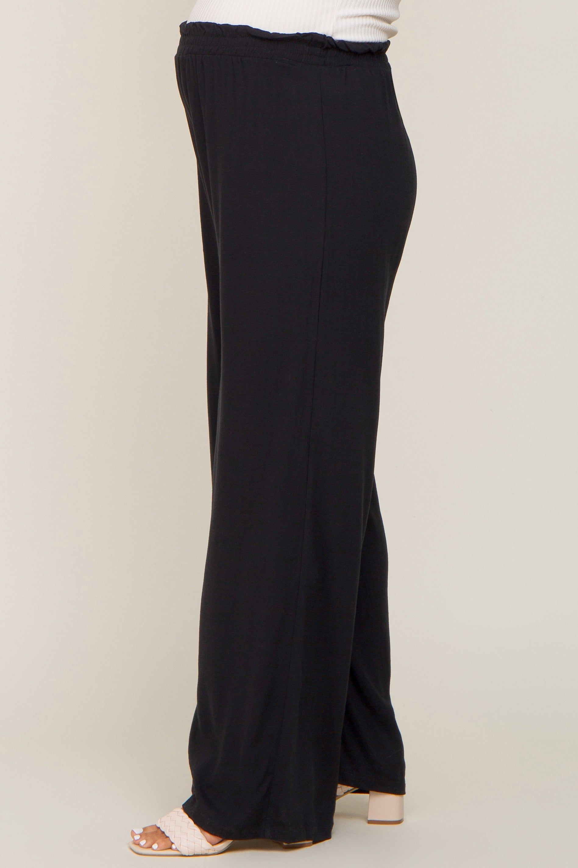 Black Basic Elastic Waist Wide Leg Maternity Pants sold by Pinkblush product image thumbnail 3