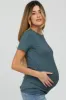 Blue Basic Short Sleeve Maternity Top sold by Pinkblush