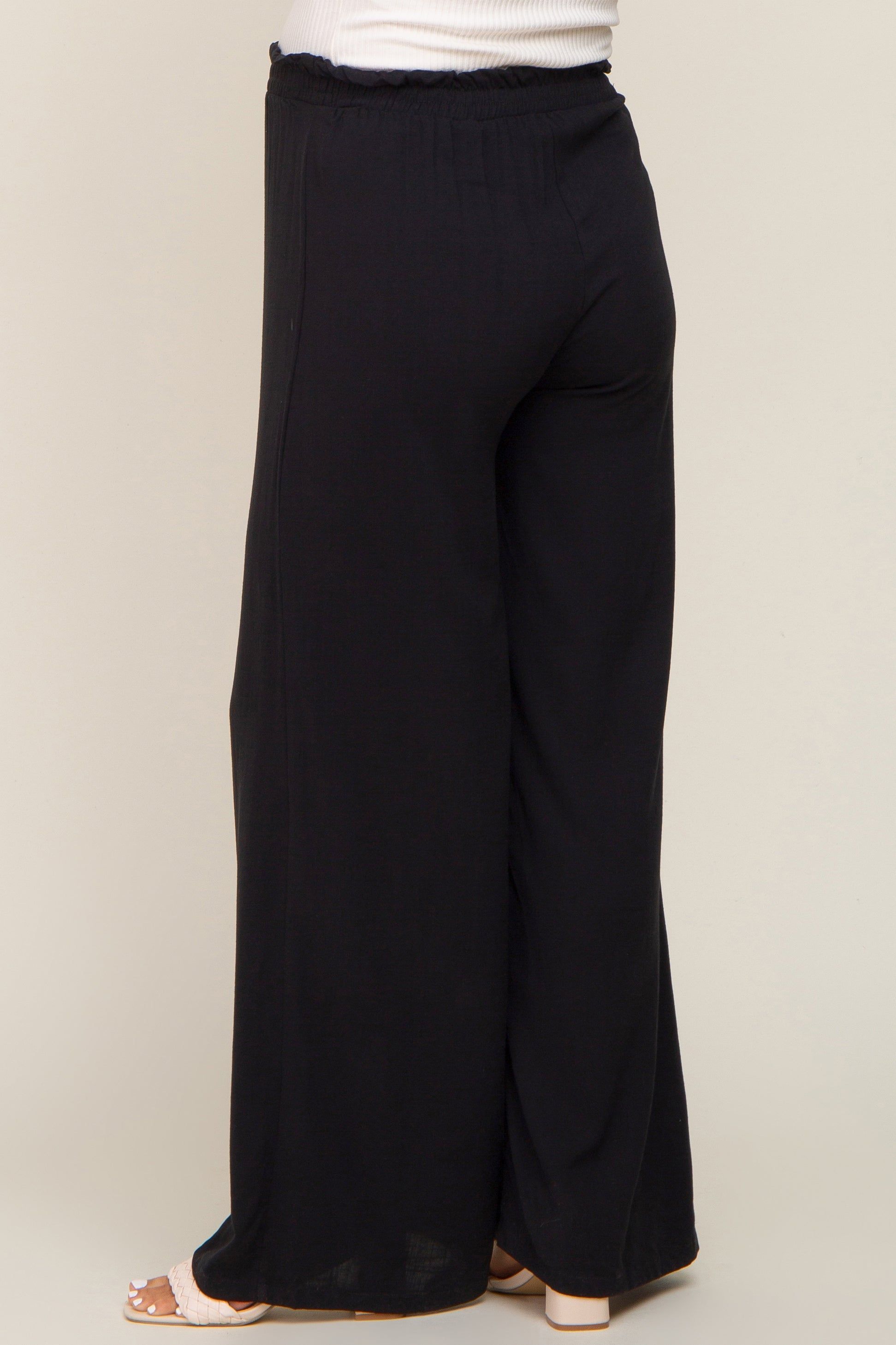 Black Basic Elastic Waist Wide Leg Maternity Pants sold by Pinkblush product image thumbnail 4