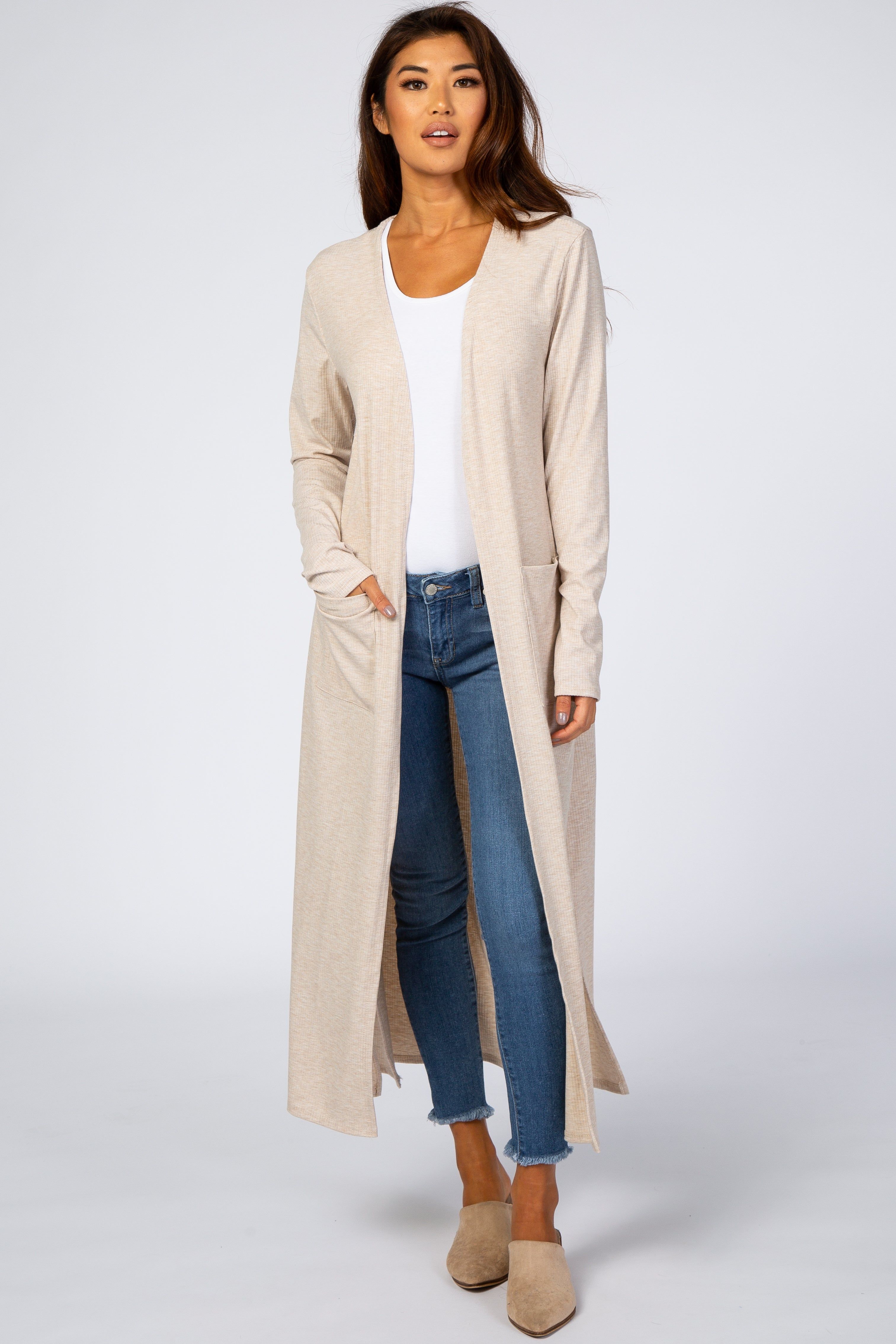 Beige Ribbed Long Sleeve Maternity Duster Cardigan sold by Pinkblush product image thumbnail 5