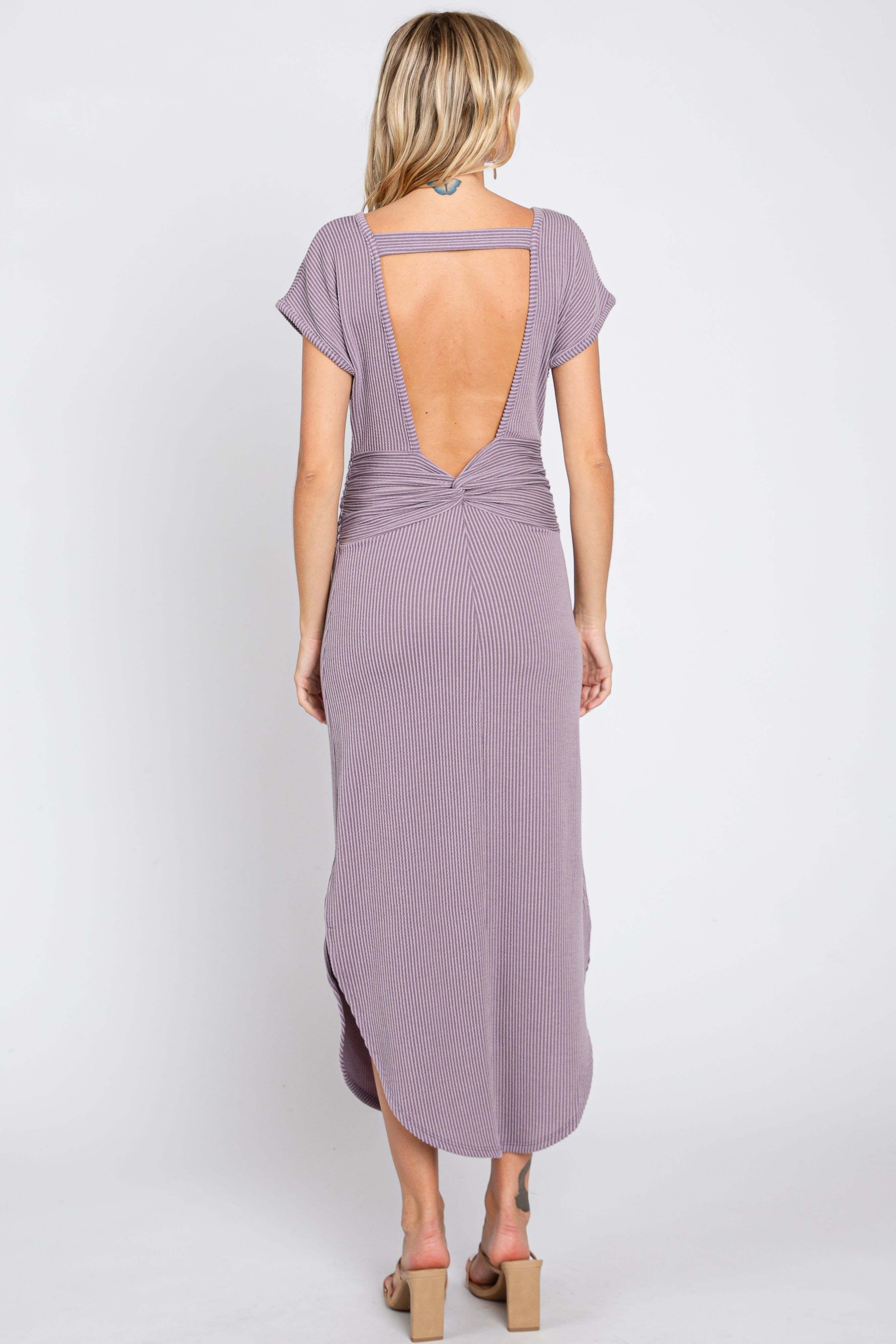 Lavender Ribbed Twist Back Curved Hem Maxi Dress sold by Pinkblush product image thumbnail 3