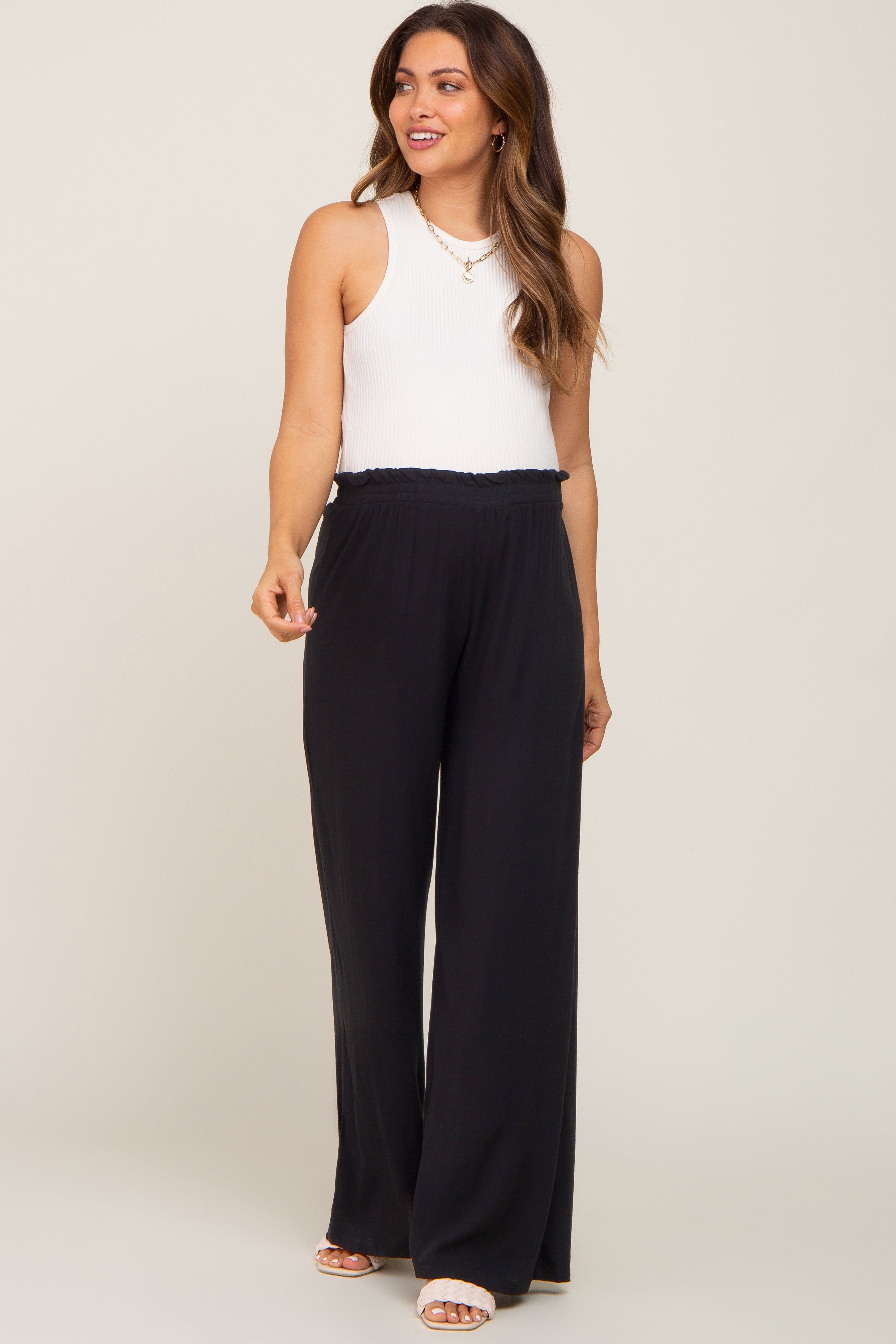 Black Basic Elastic Waist Wide Leg Maternity Pants sold by Pinkblush product image thumbnail 5
