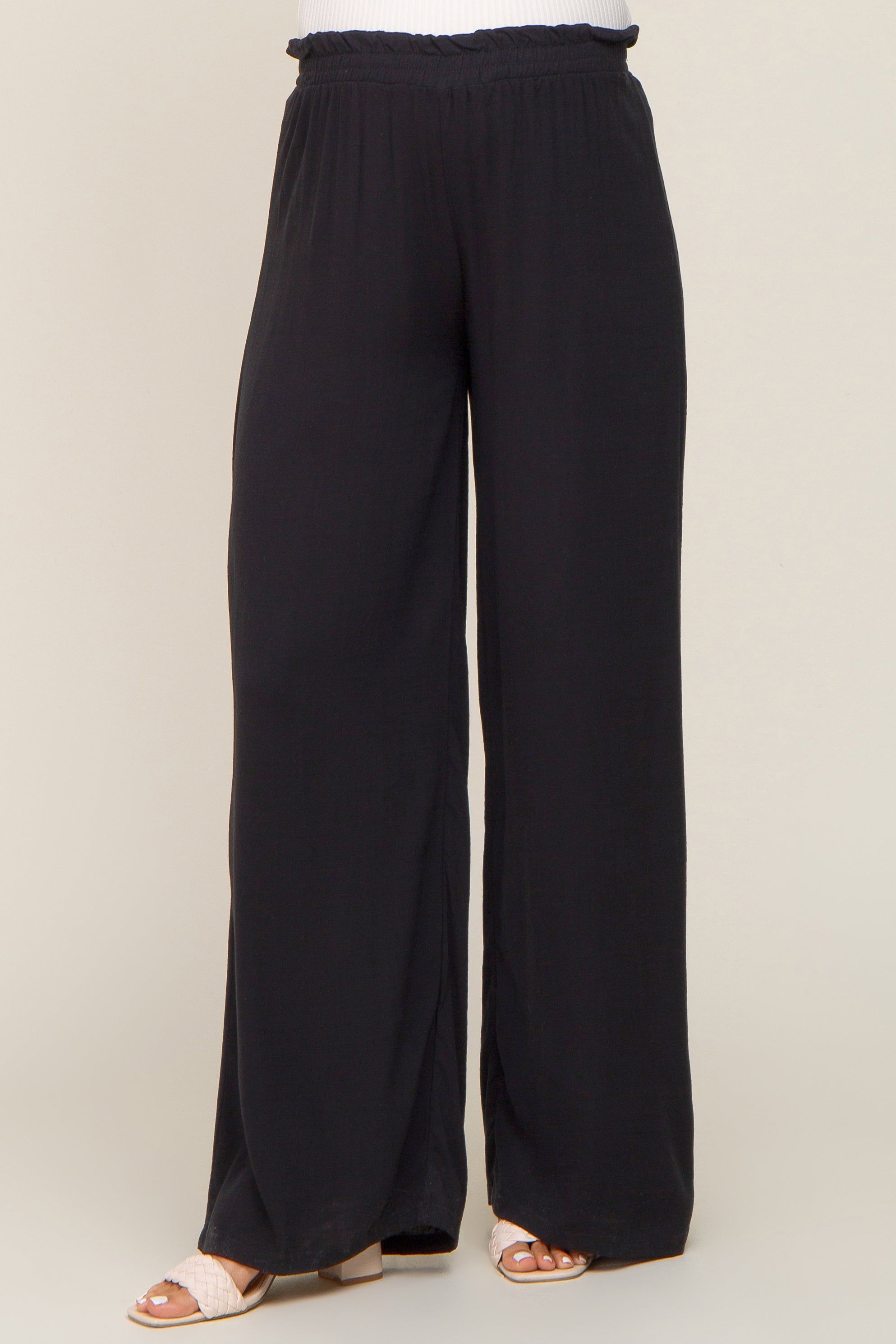 Black Basic Elastic Waist Wide Leg Maternity Pants sold by Pinkblush product image thumbnail 2