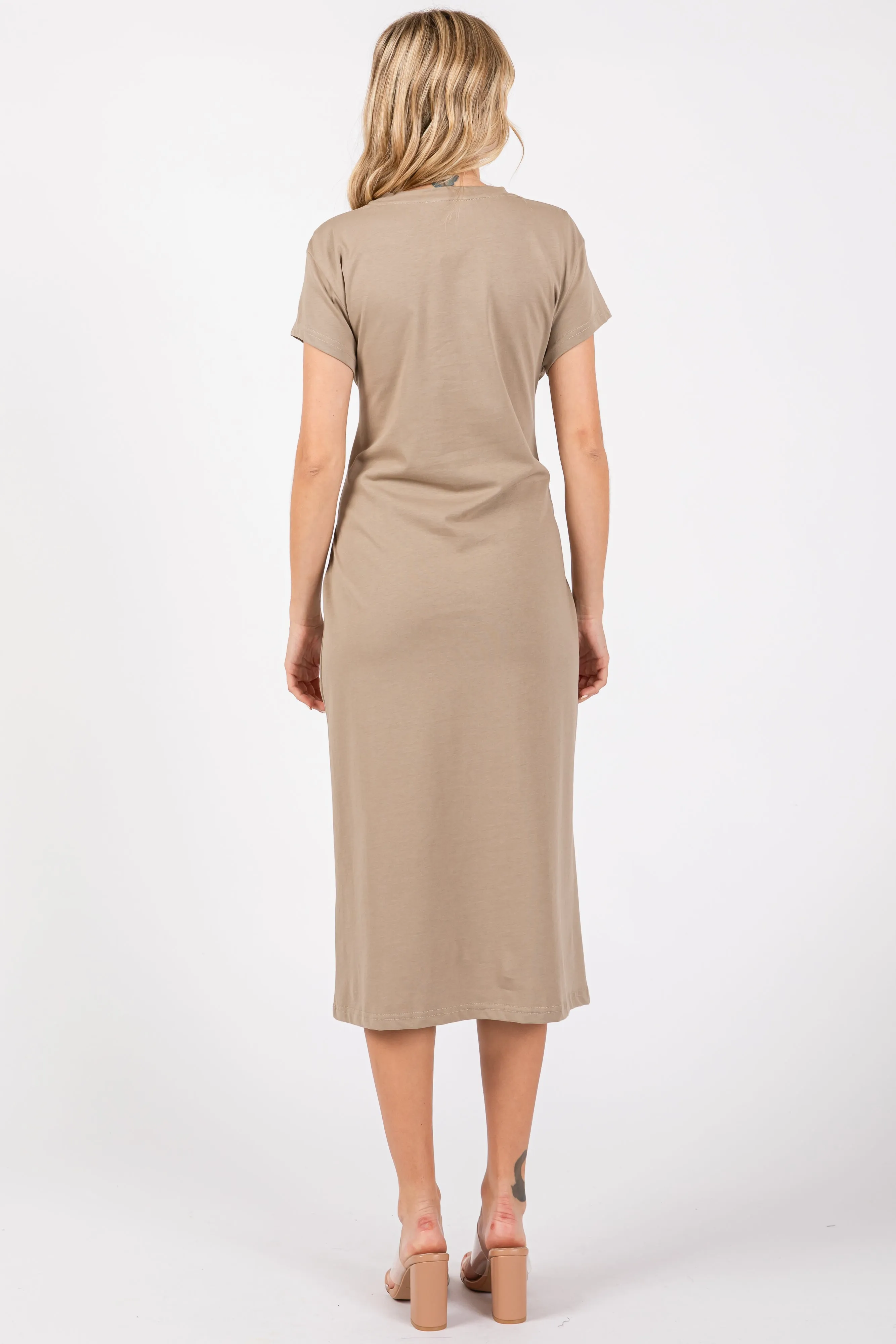 Mocha Tie Front Round Neck Knit Midi Dress sold by Pinkblush product image thumbnail 3