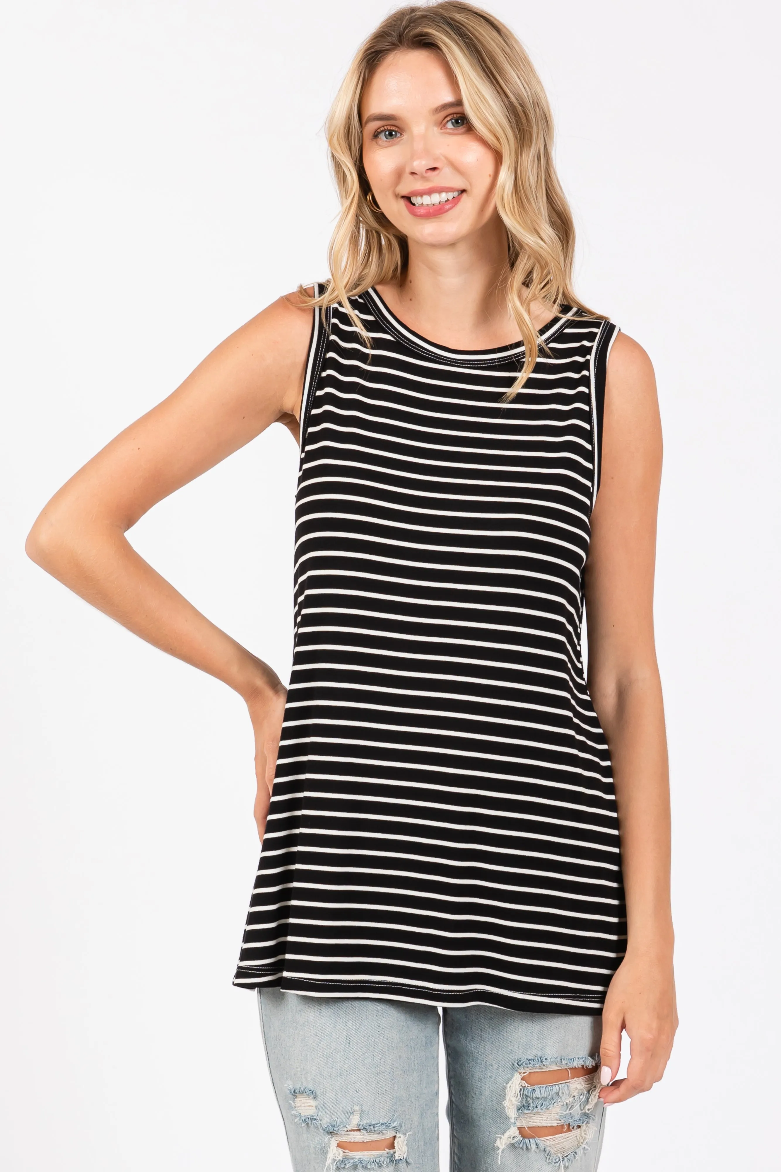 Black Striped Tank Top sold by Pinkblush