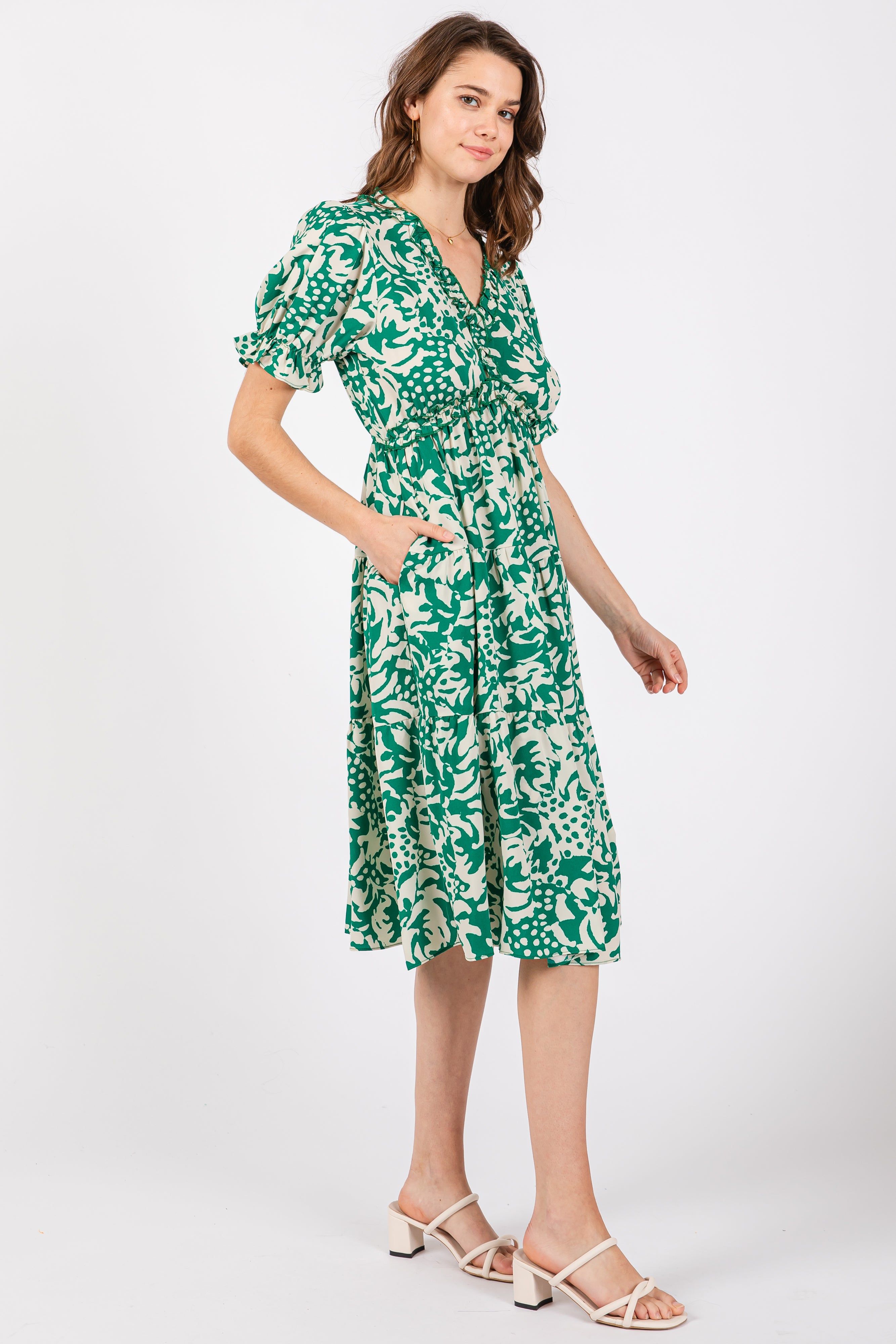 Green Ruffle Trim Tiered Dress sold by Pinkblush product image thumbnail 2