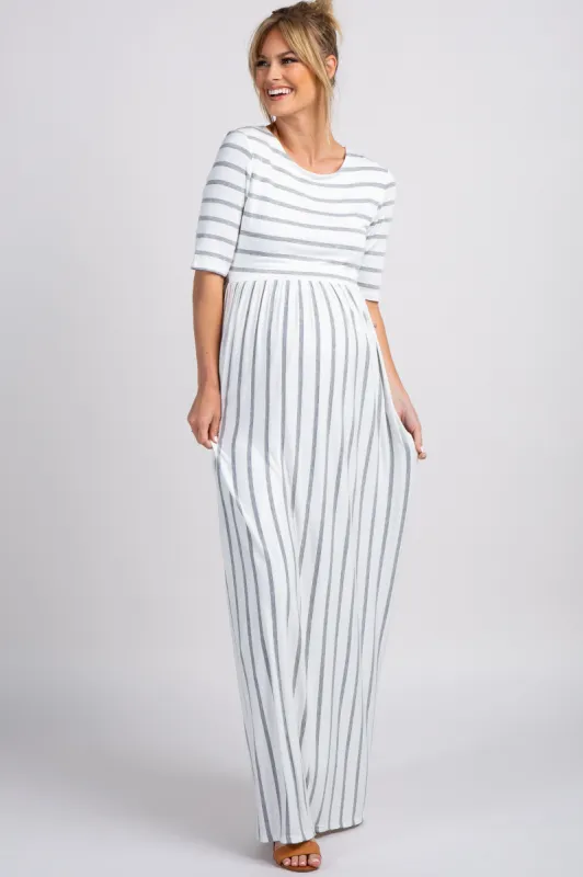 PinkBlush Heather Grey Striped Half Sleeve Maternity Maxi Dress sold by Pinkblush
