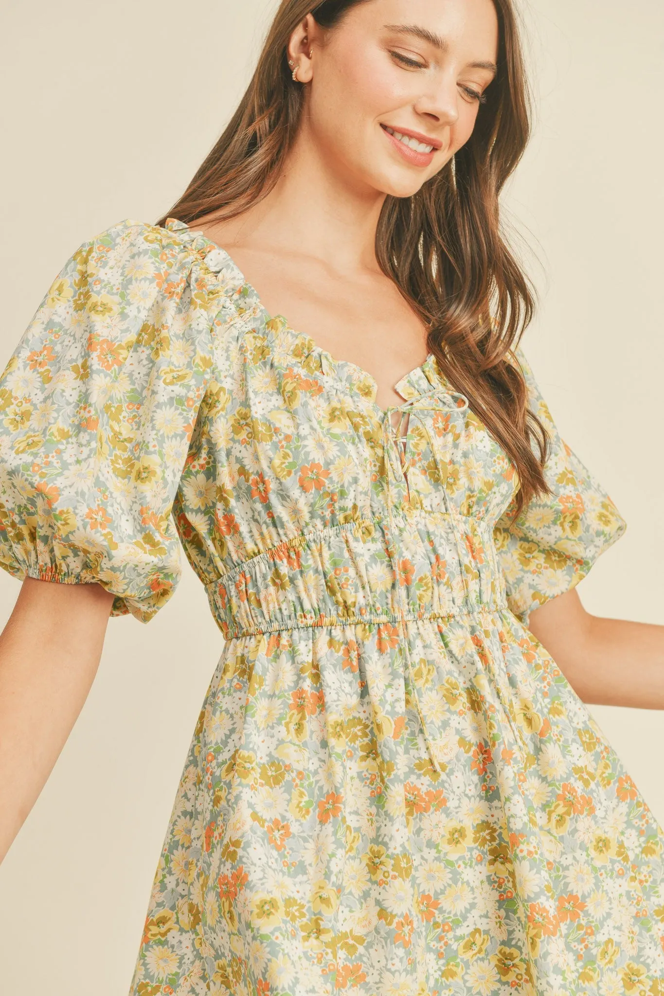 Blue Floral Sweetheart Neckline Mini Dress sold by Pinkblush product image thumbnail 5