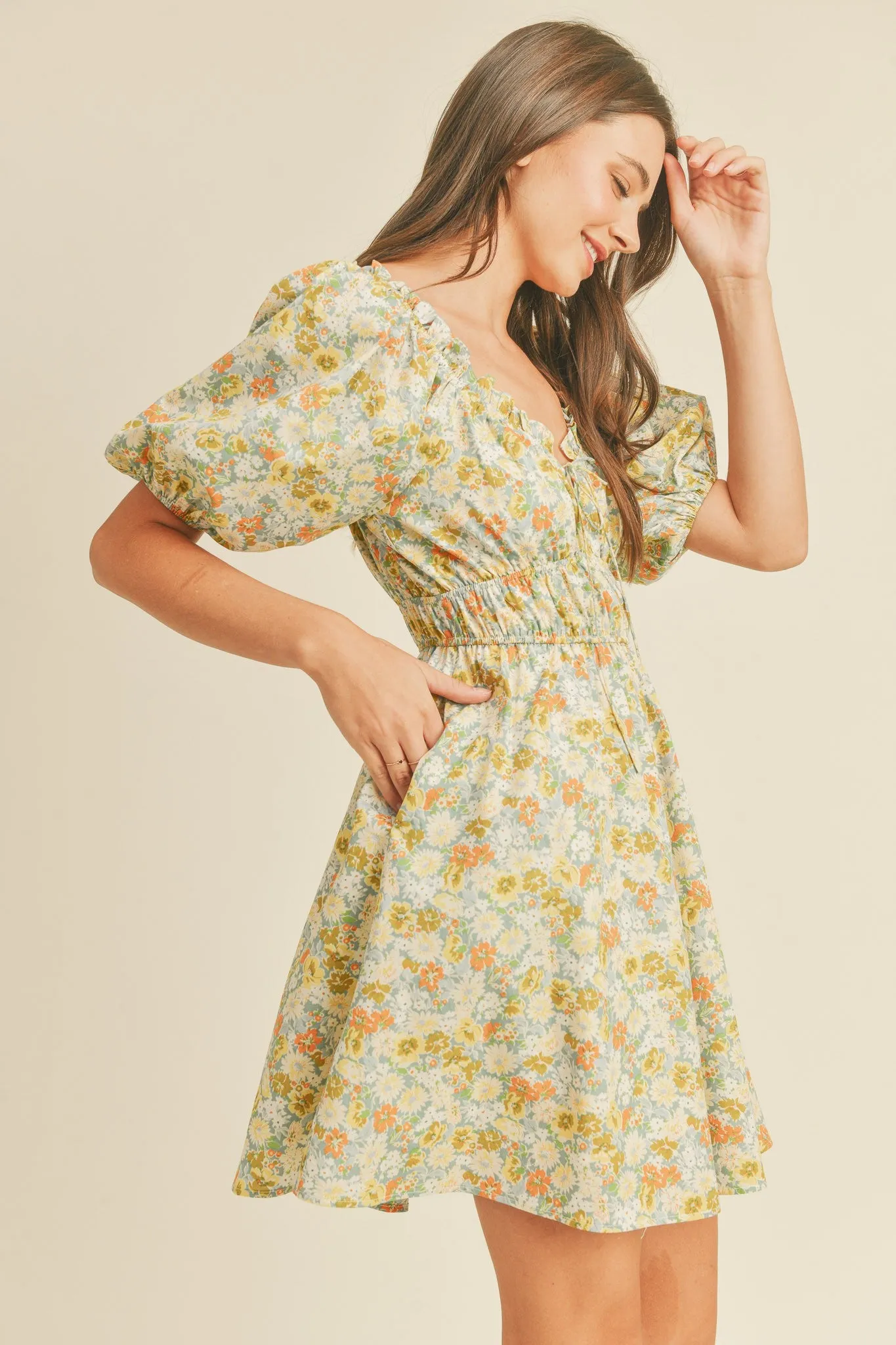 Blue Floral Sweetheart Neckline Mini Dress sold by Pinkblush product image thumbnail 3