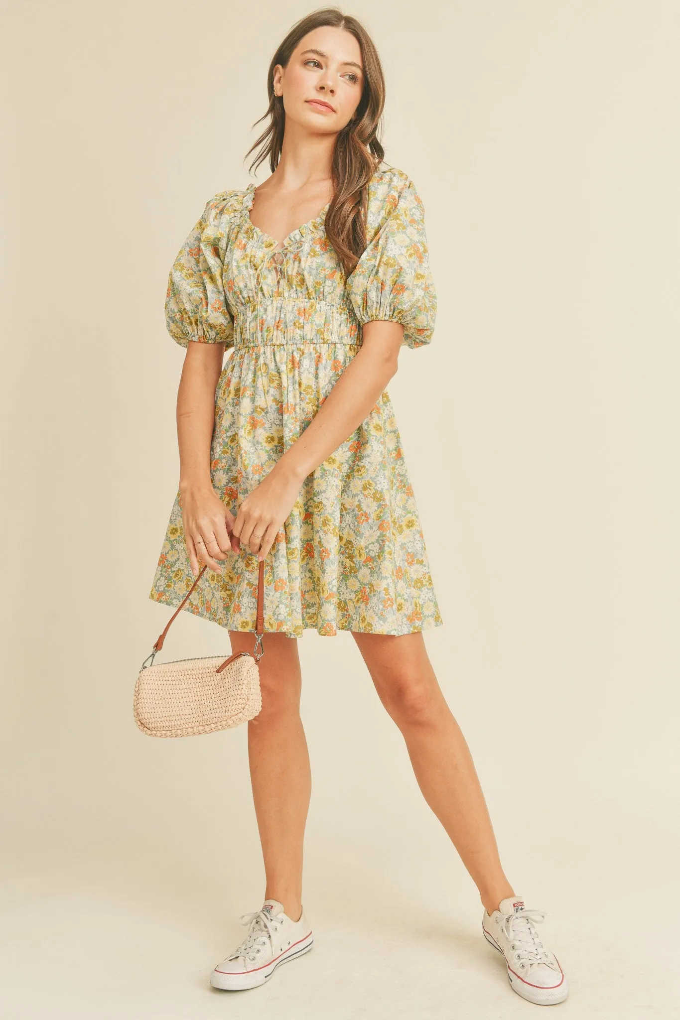 Blue Floral Sweetheart Neckline Mini Dress sold by Pinkblush