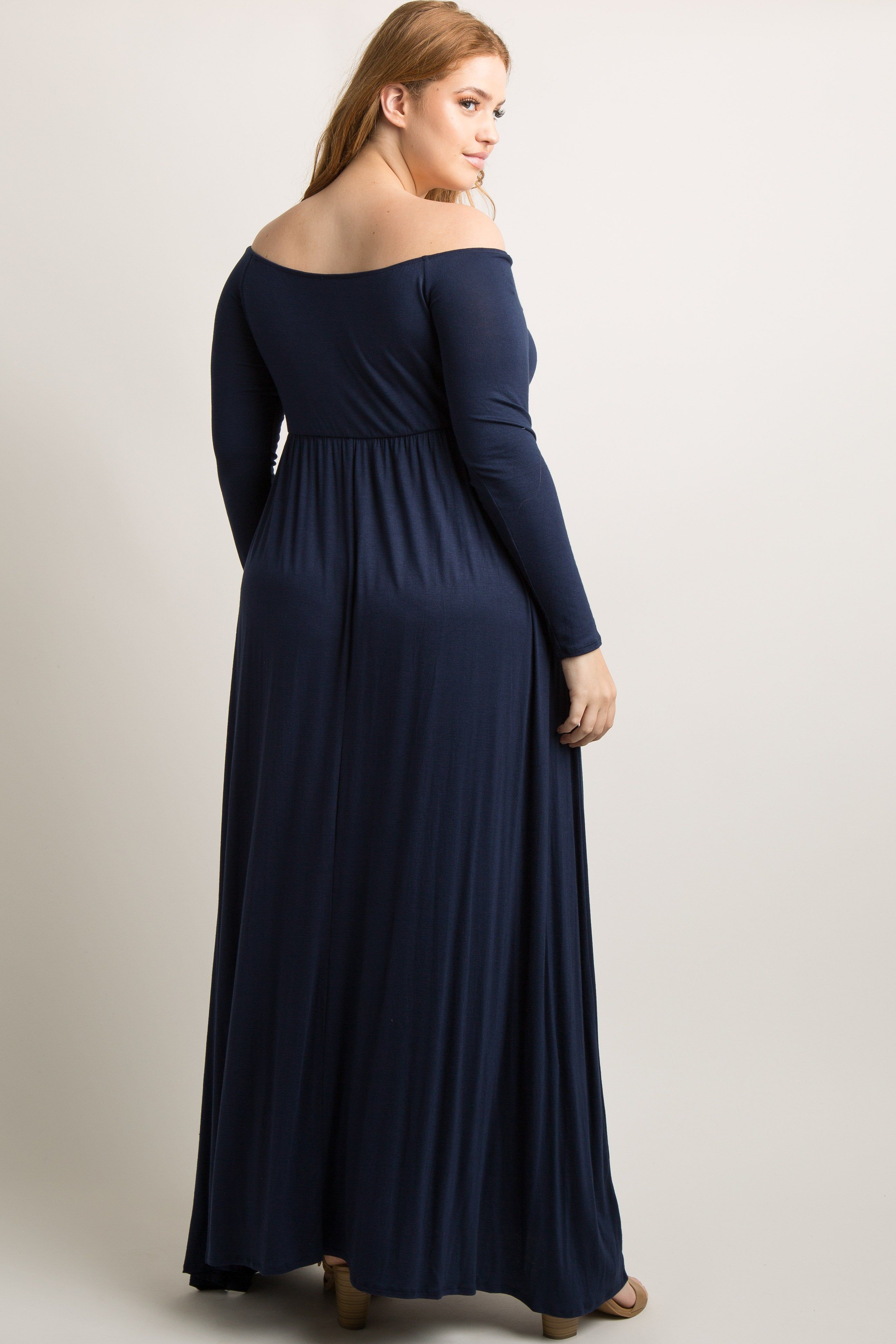 PinkBlush Navy Blue Solid Off Shoulder Plus Maxi Dress sold by Pinkblush product image thumbnail 3