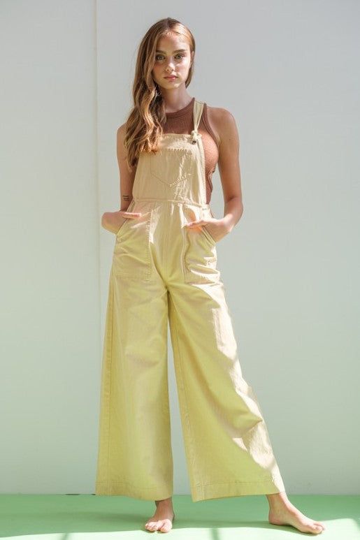 Beige Wide Leg Overall Jumpsuit sold by Pinkblush