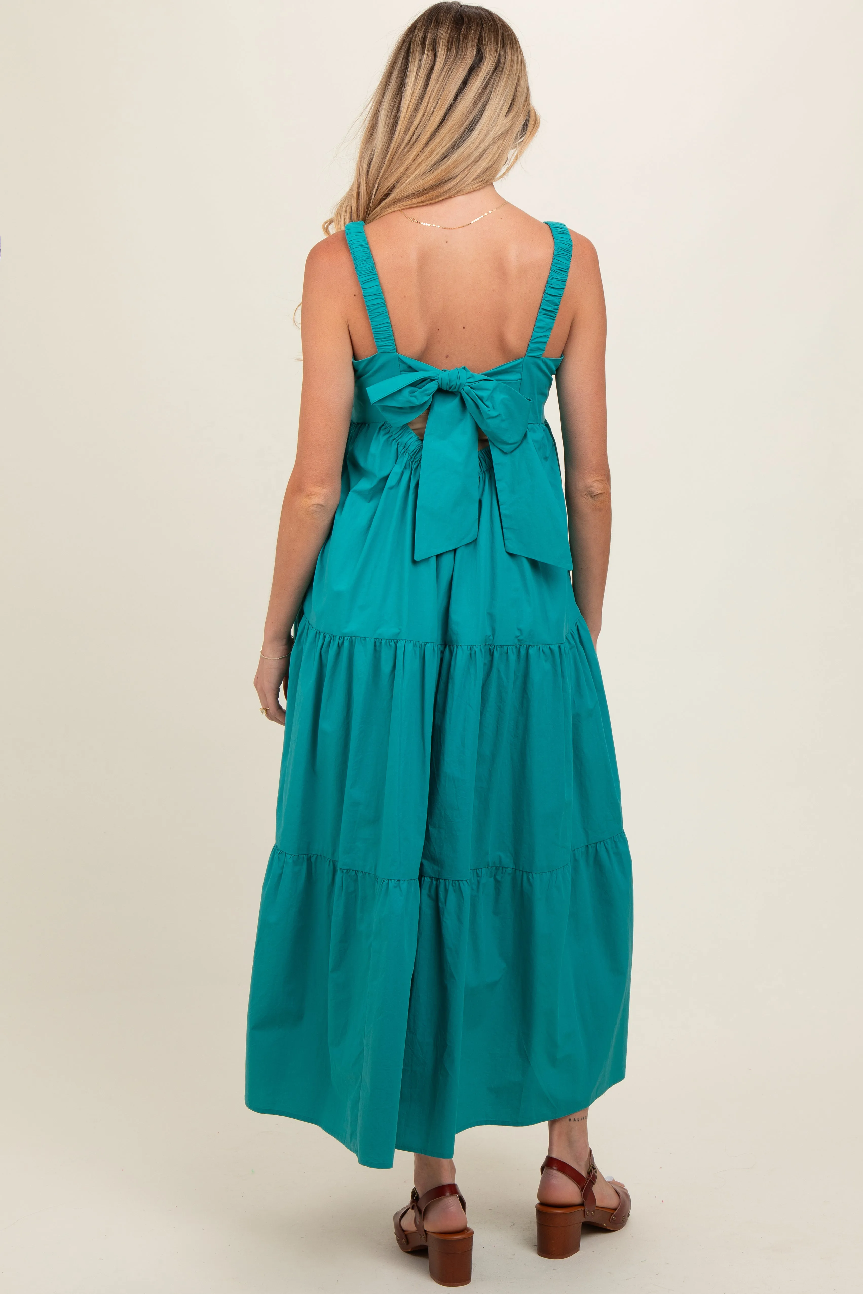 Teal Square Neck Cut Out Back Tiered Maternity Maxi Dress sold by Pinkblush product image thumbnail 4