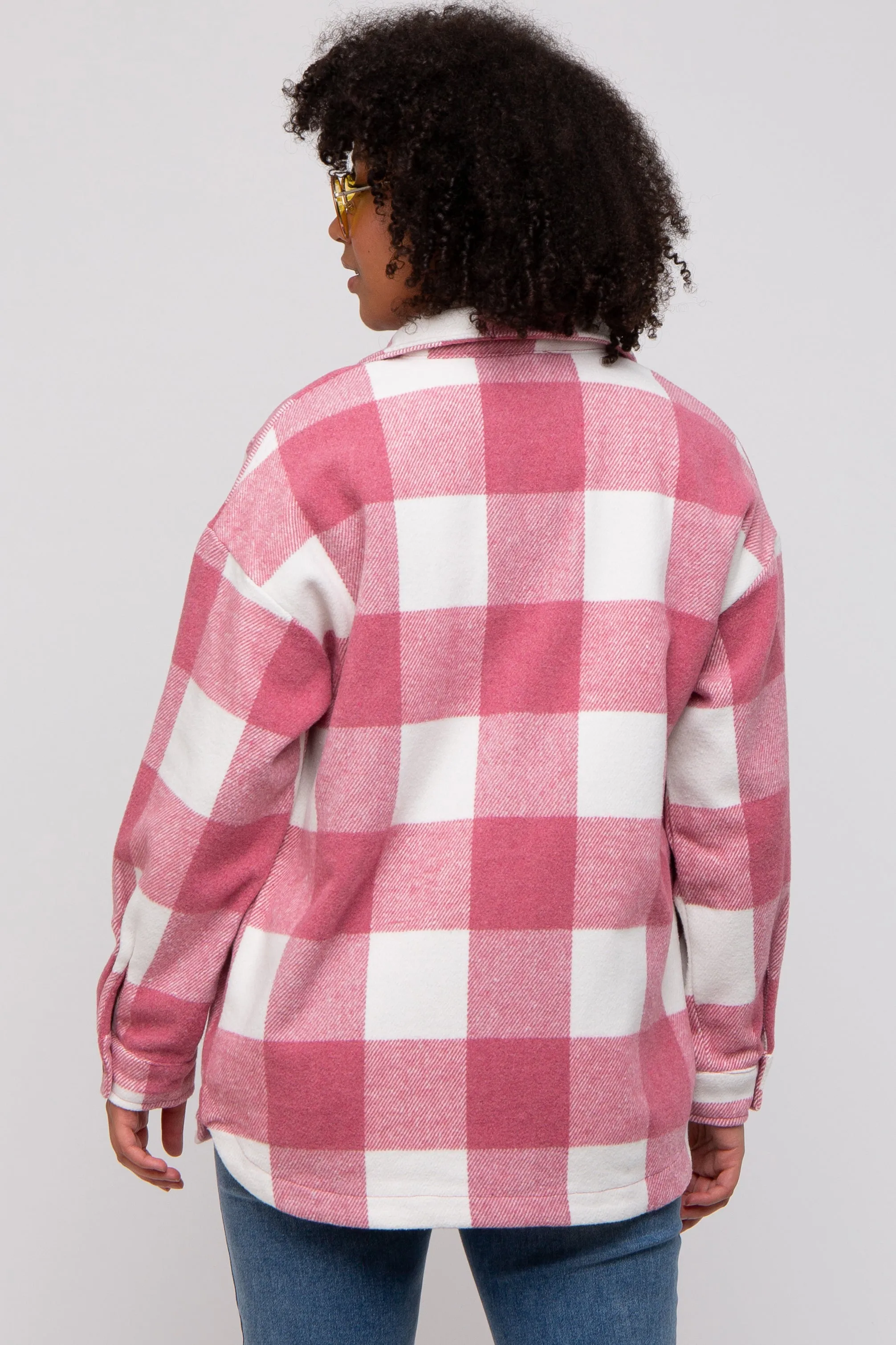 Pink Plaid Brushed Long Shacket sold by Pinkblush product image thumbnail 4