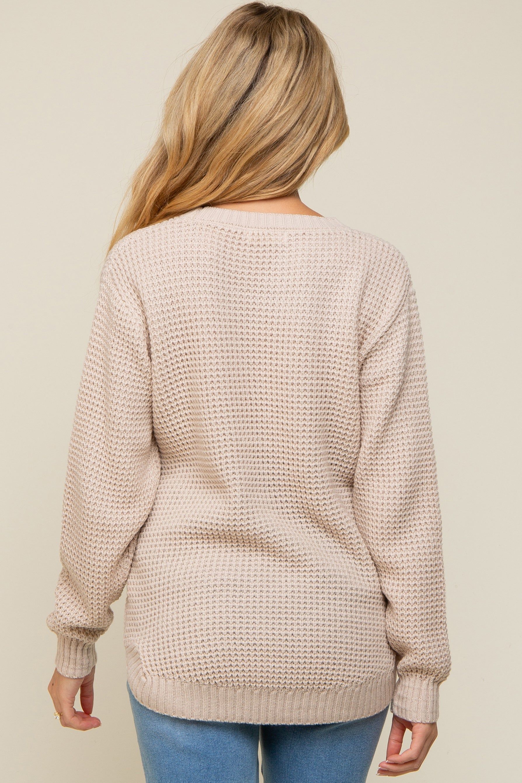 Beige Waffle Knit Round Hem Maternity Sweater sold by Pinkblush product image thumbnail 3