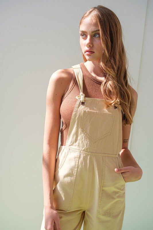 Beige Wide Leg Overall Jumpsuit sold by Pinkblush product image thumbnail 2