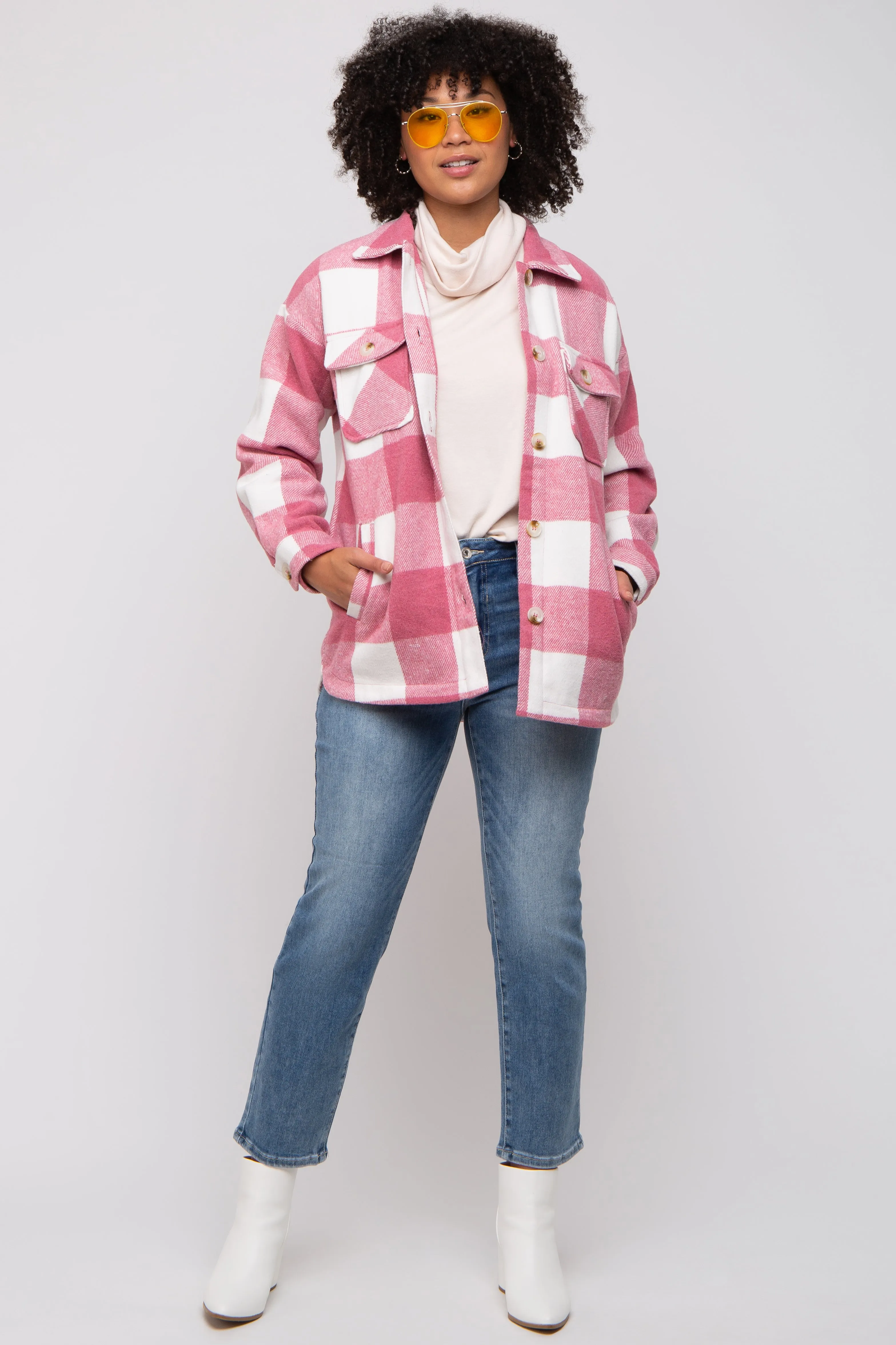 Pink Plaid Brushed Long Shacket sold by Pinkblush product image thumbnail 5