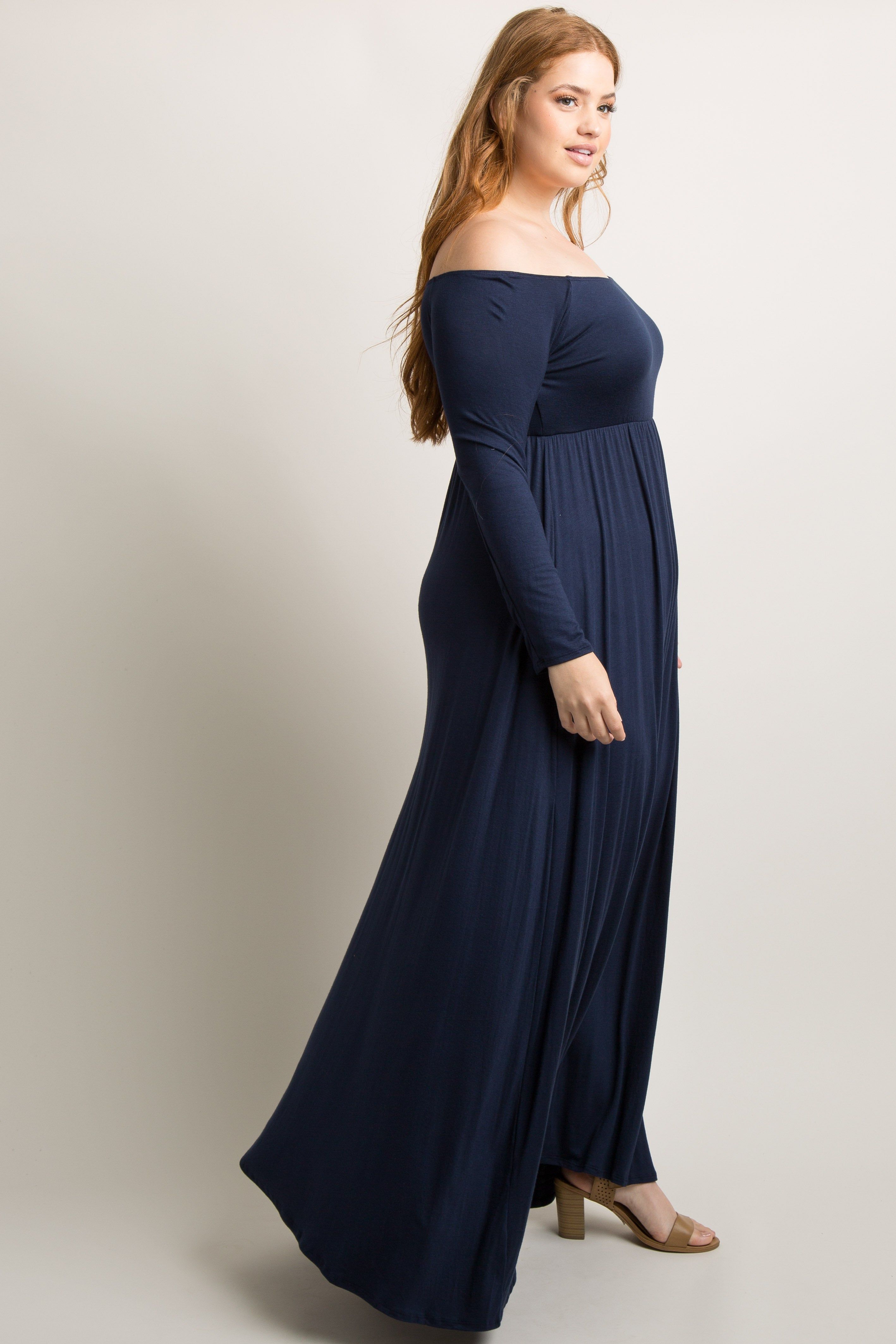 PinkBlush Navy Blue Solid Off Shoulder Plus Maxi Dress sold by Pinkblush product image thumbnail 2