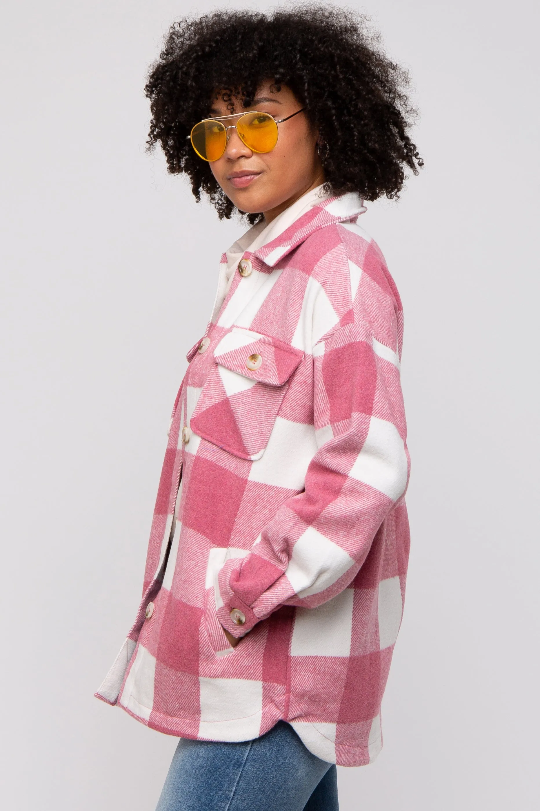 Pink Plaid Brushed Long Shacket sold by Pinkblush product image thumbnail 3