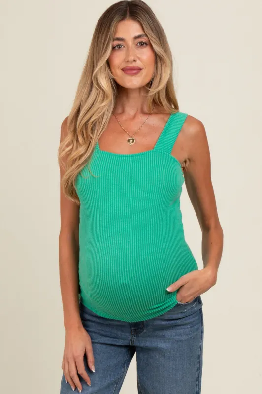 Green Ribbed Square Neck Maternity Tank Top sold by Pinkblush
