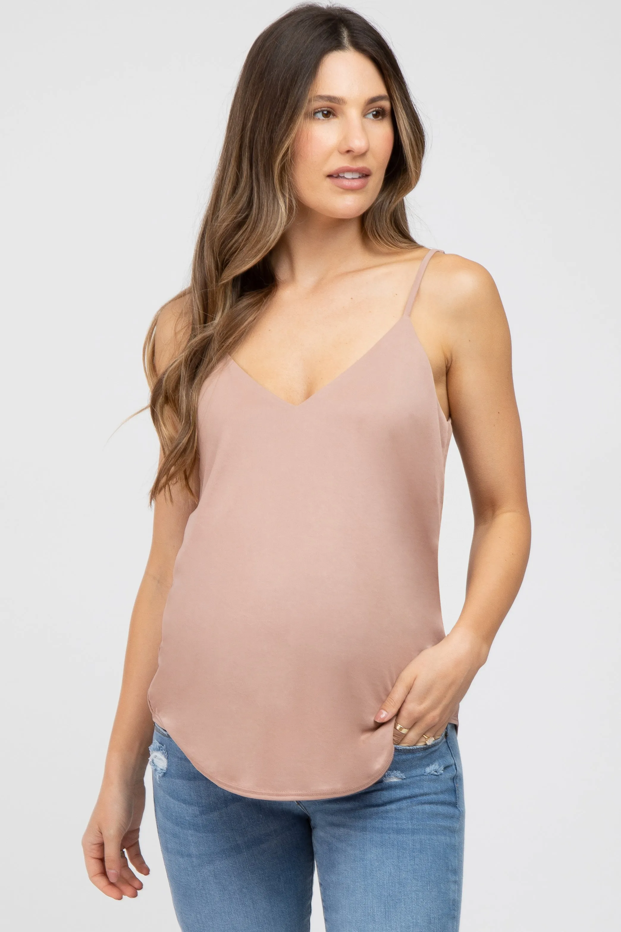 Mocha Curved Hem Maternity Tank Top sold by Pinkblush