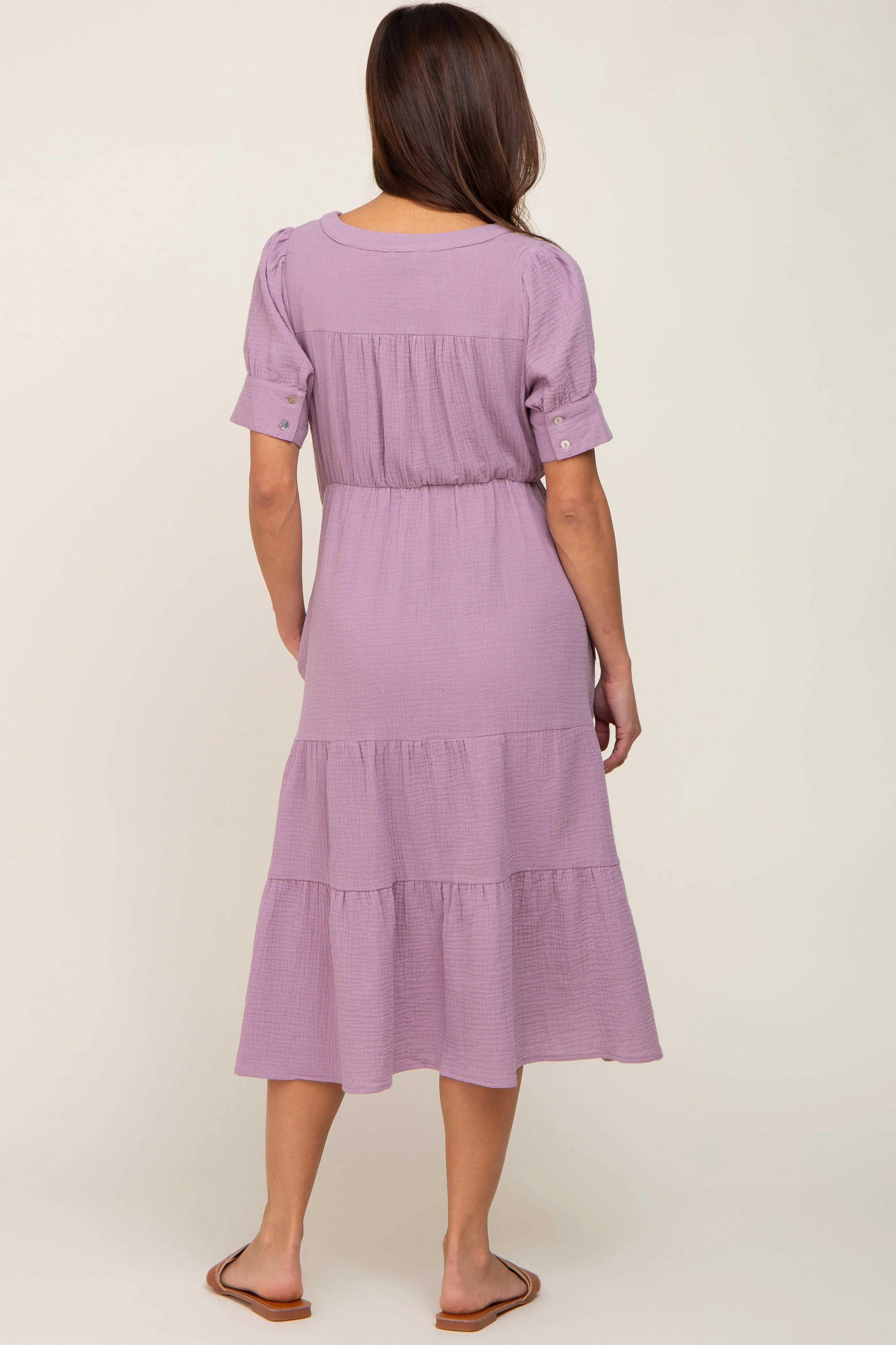 Lavender Button Down Short Sleeve Maternity Dress sold by Pinkblush product image thumbnail 3