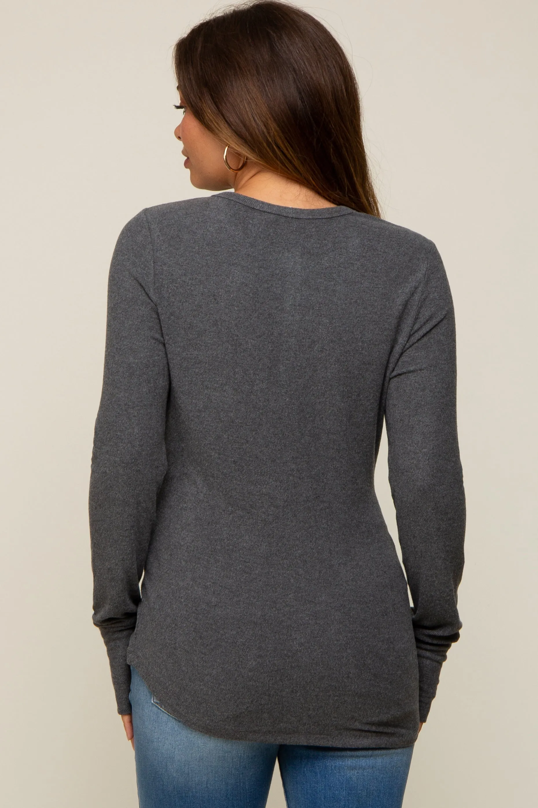 Charcoal Button Front Soft Knit Long Sleeve Henley Maternity Top sold by Pinkblush product image thumbnail 3
