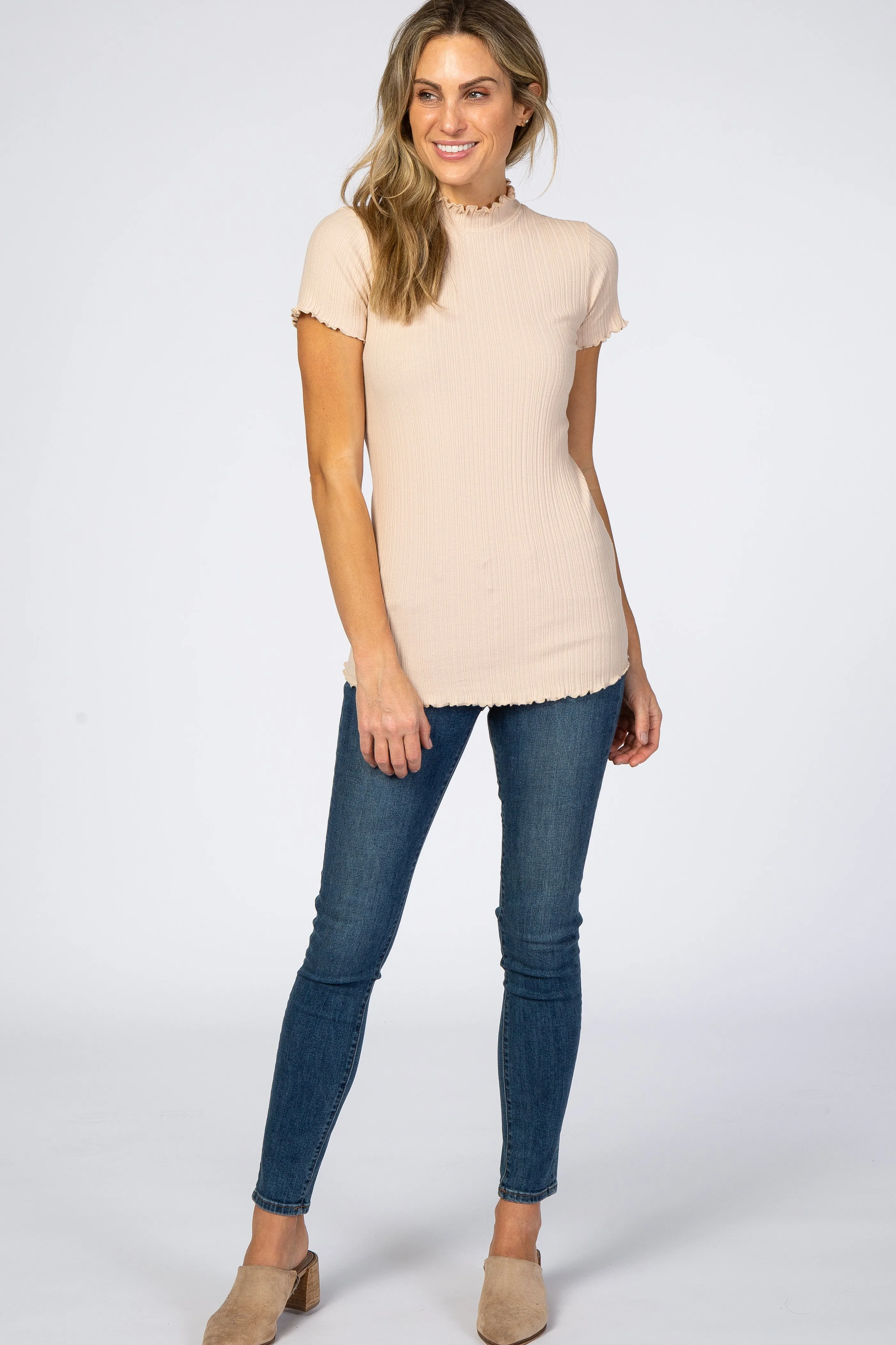 Cream Ribbed Ruffle Trim Top sold by Pinkblush product image thumbnail 2