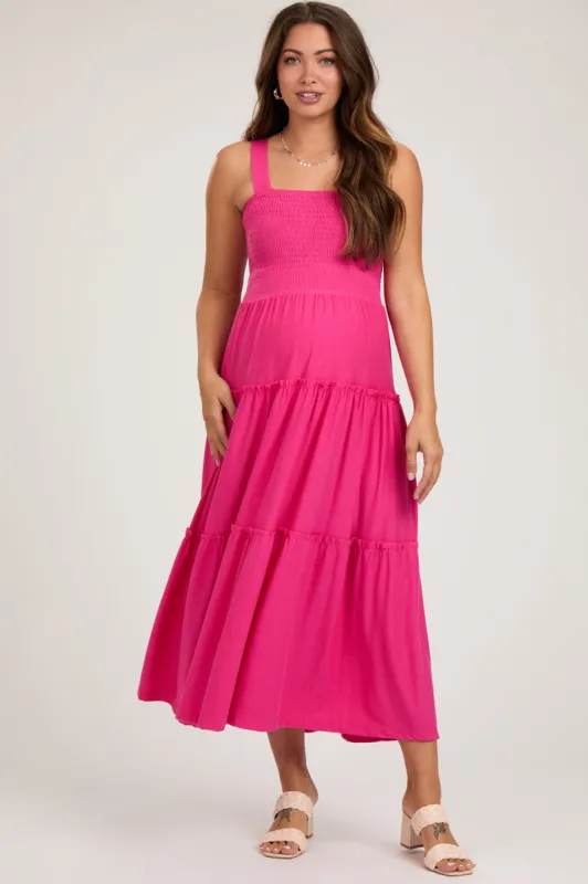 Fuchsia Sleeveless Tiered Maternity Maxi Dress sold by Pinkblush