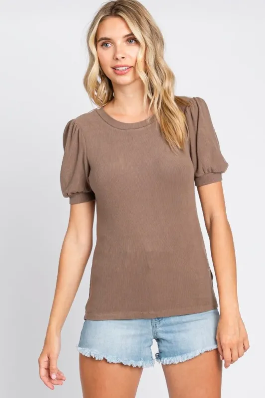 Taupe Brushed Knit Tied Back Cutout Top sold by Pinkblush