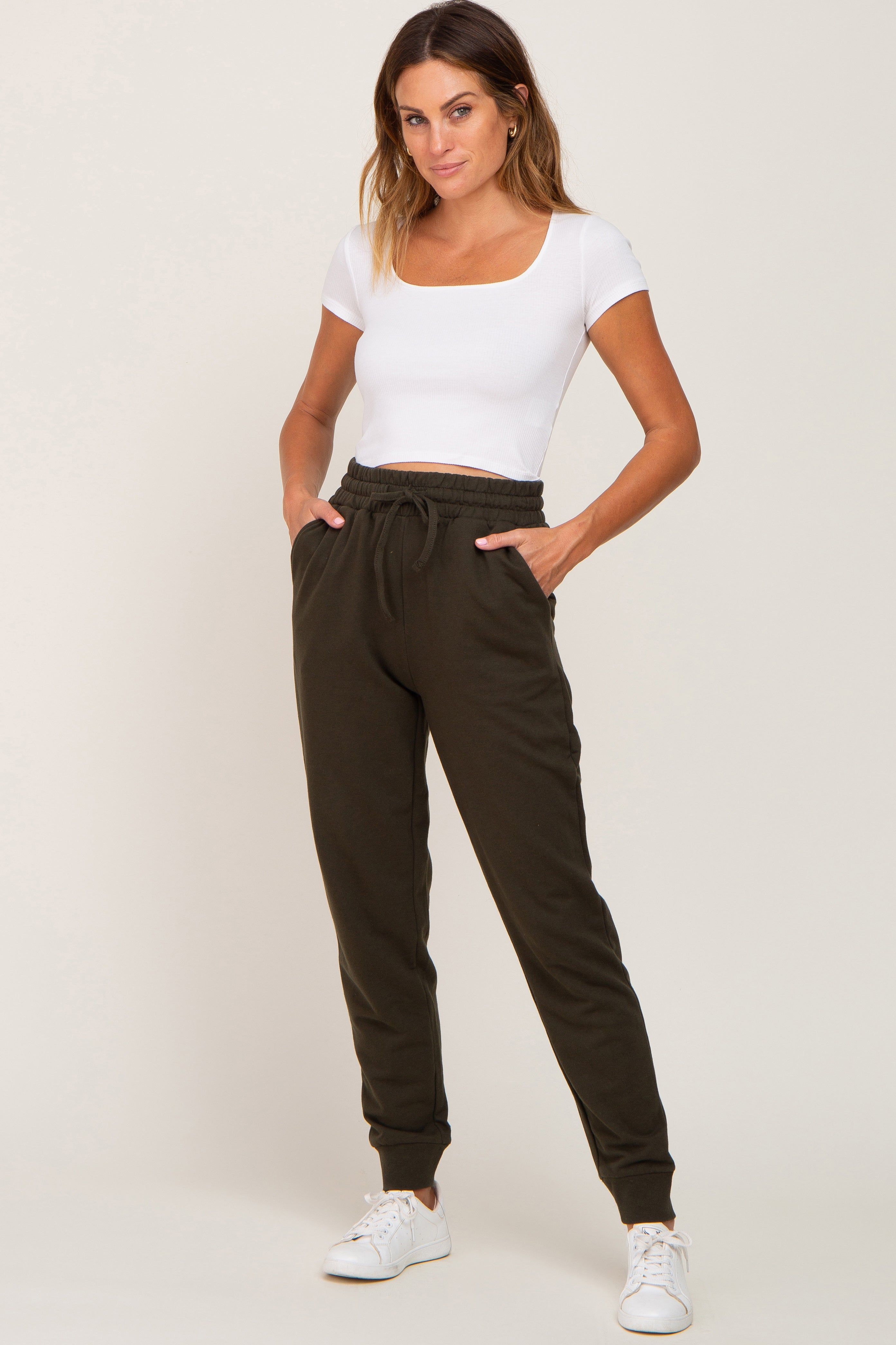 Olive Basic Drawstring Sweatpants sold by Pinkblush