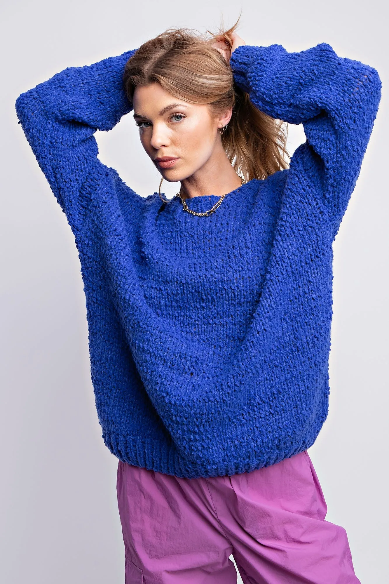 Royal Blue Chunky Loose Knit Sweater sold by Pinkblush