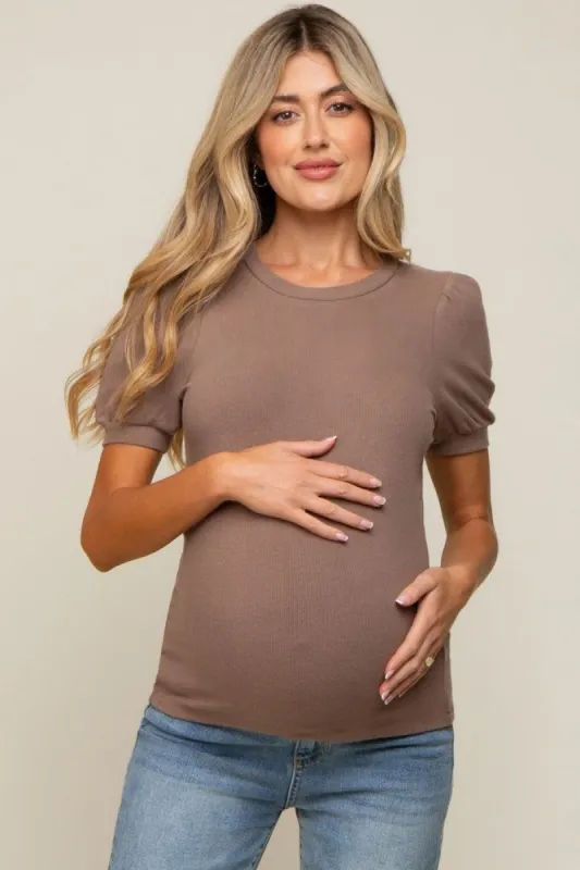 Taupe Brushed Knit Tied Back Cutout Maternity Top sold by Pinkblush