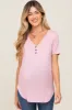 Pink Ribbed Short Sleeve Button Detail Maternity Top sold by Pinkblush