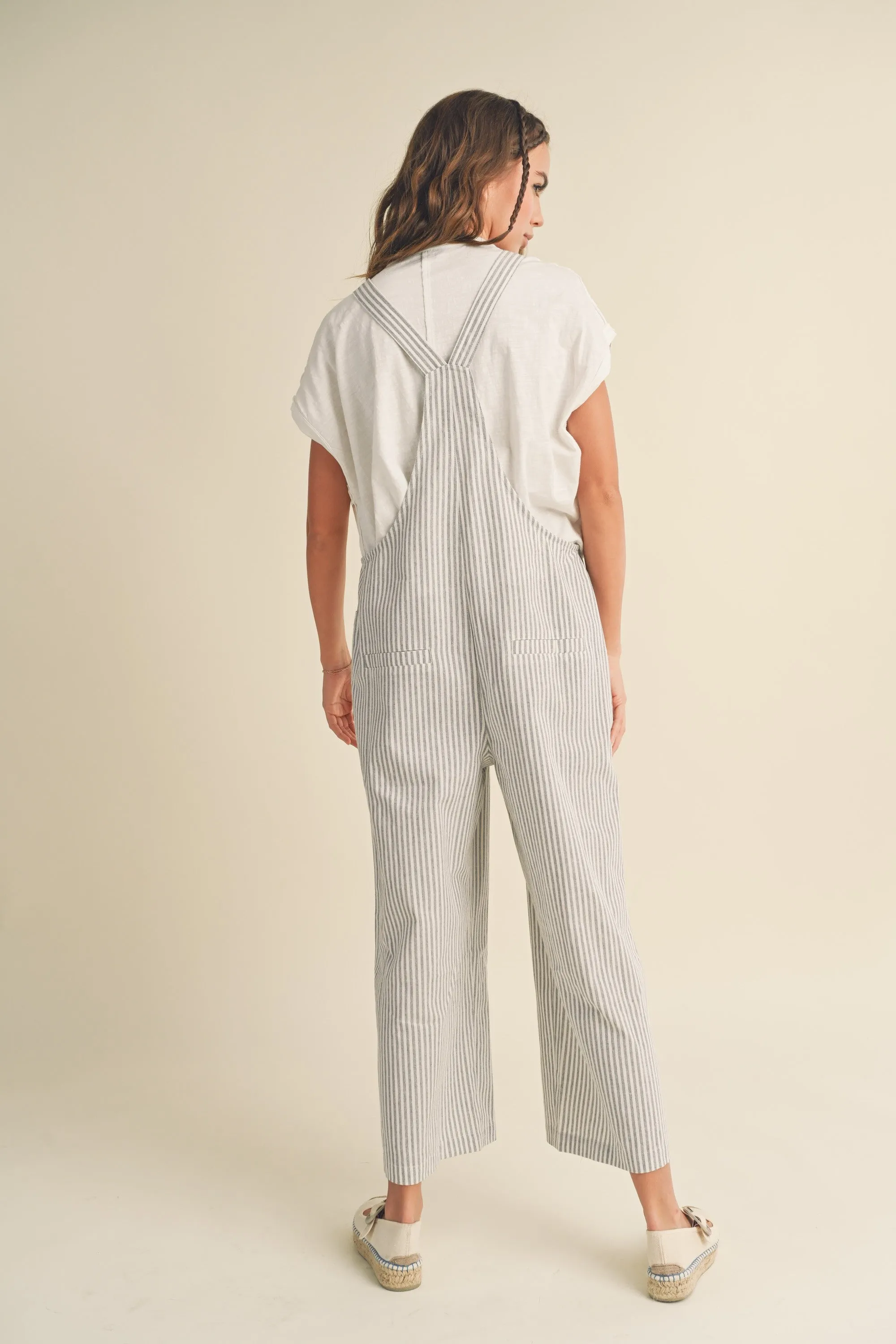 Grey Striped Linen Overalls sold by Pinkblush product image thumbnail 4