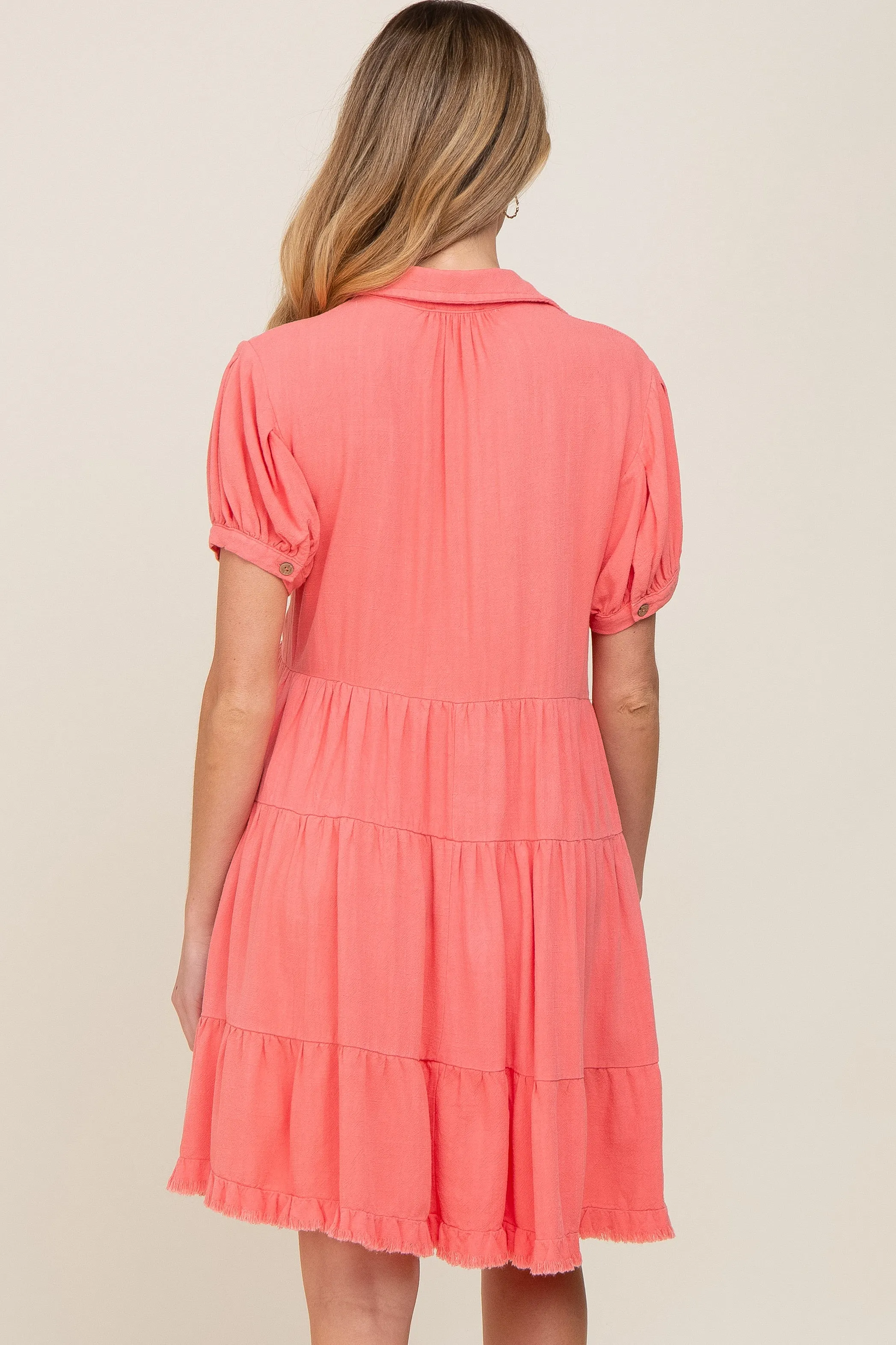 Coral Tiered Collared Linen Maternity Dress sold by Pinkblush product image thumbnail 4