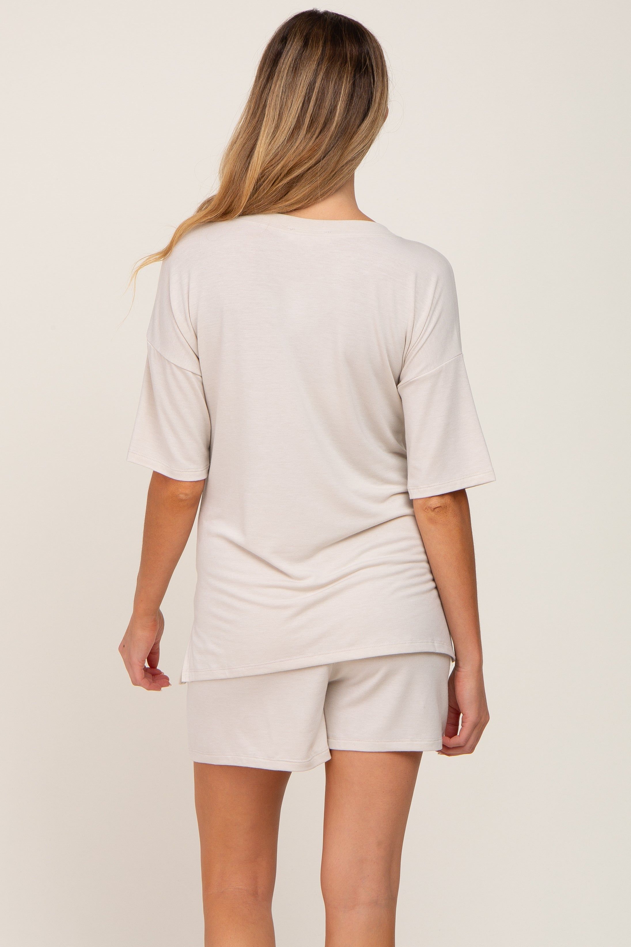 Beige Pocket Front Maternity Pajama Short Set sold by Pinkblush product image thumbnail 3