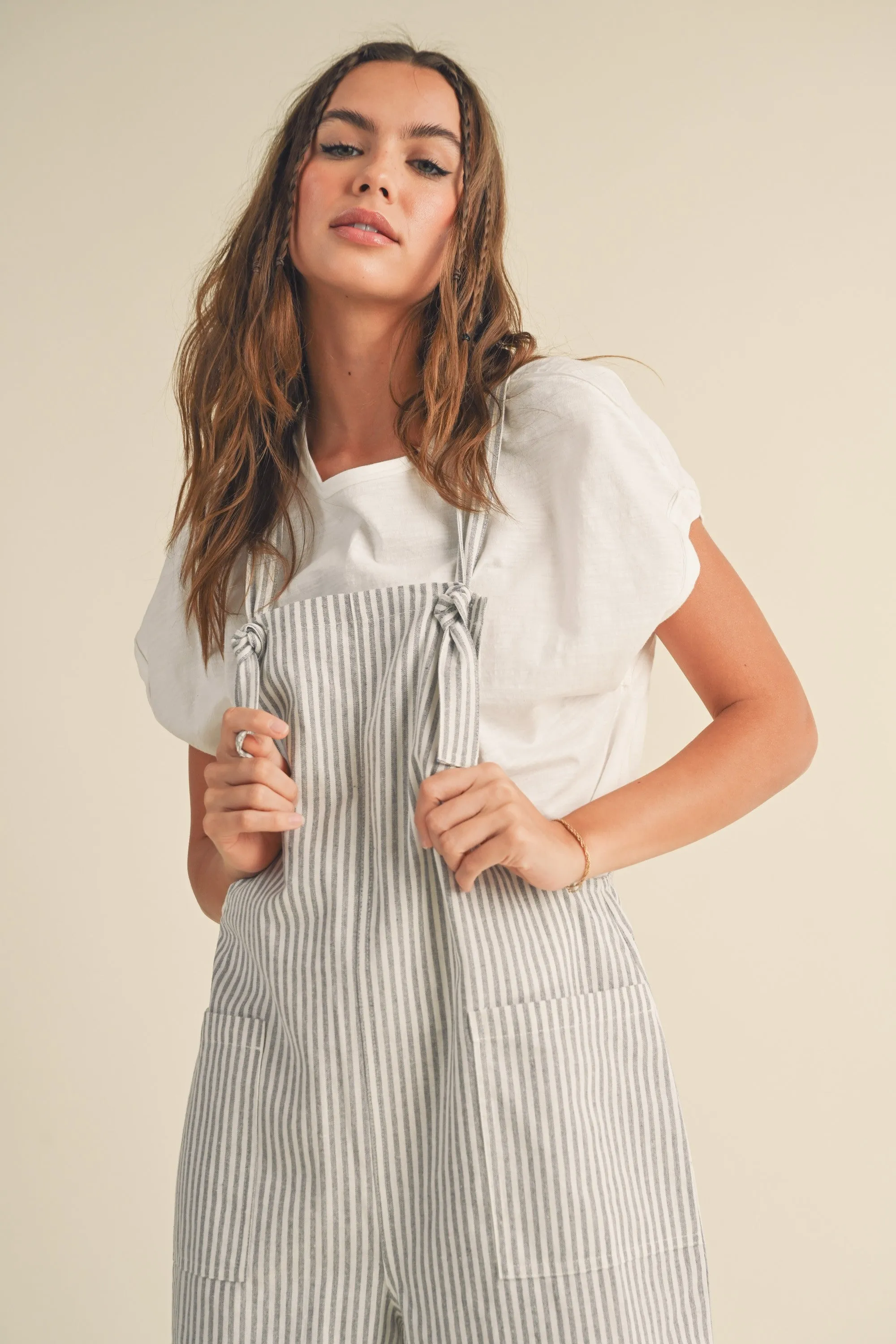 Grey Striped Linen Overalls sold by Pinkblush product image thumbnail 5