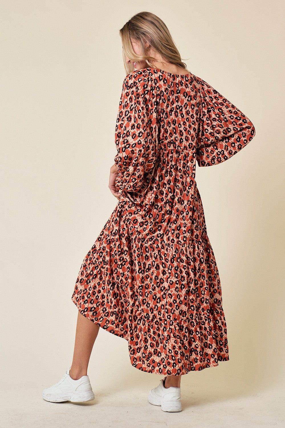 Rust Printed Long Sleeve Tiered Dress sold by Pinkblush product image thumbnail 3