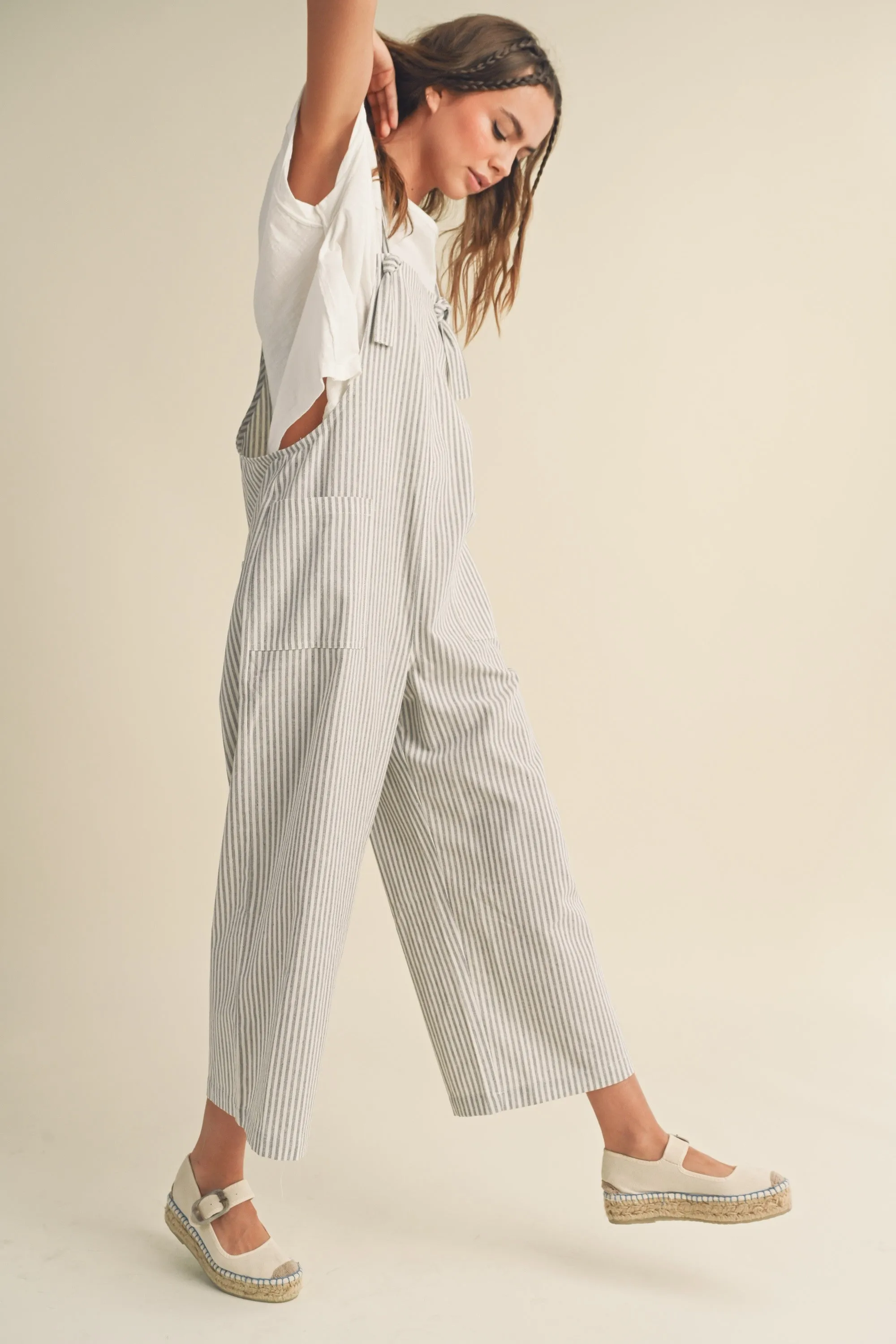 Grey Striped Linen Overalls sold by Pinkblush product image thumbnail 3