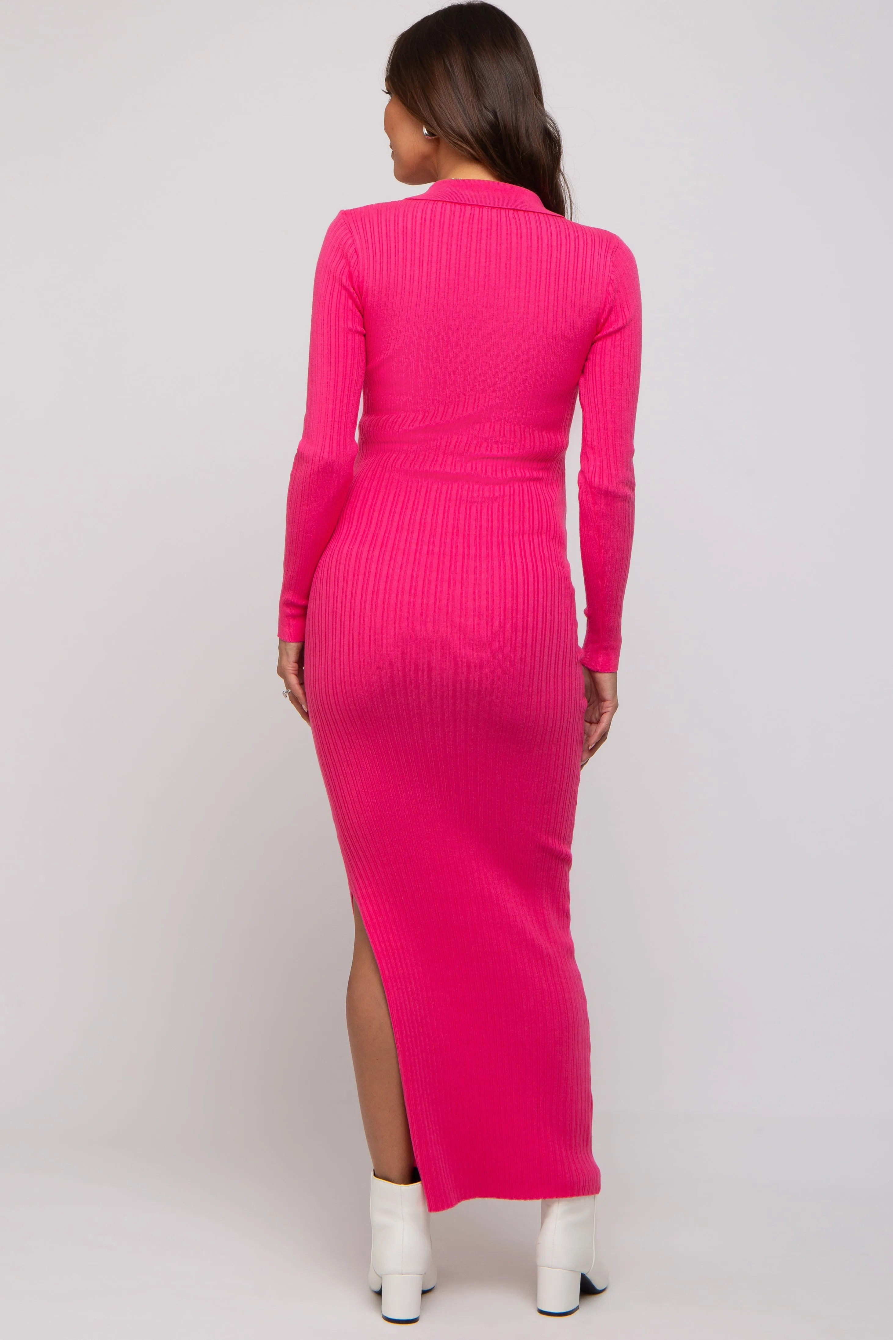 Pink Rib Knit Collared Maternity Maxi Dress sold by Pinkblush product image thumbnail 3