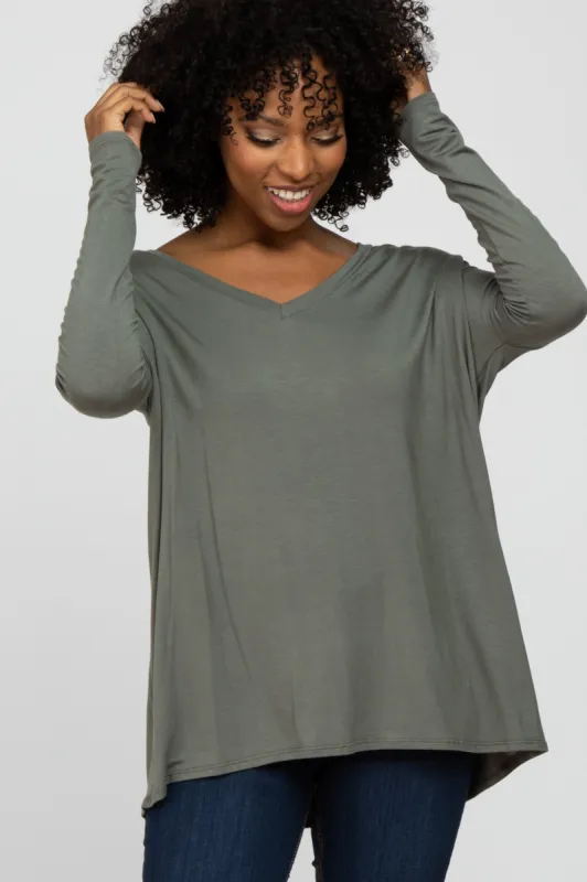 Olive V-Neck Top sold by Pinkblush