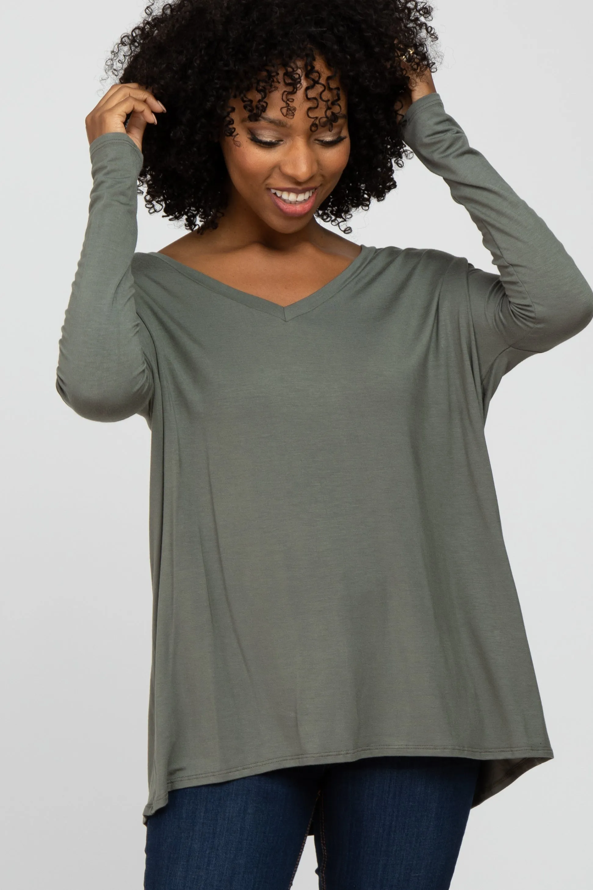 Olive V-Neck Top sold by Pinkblush